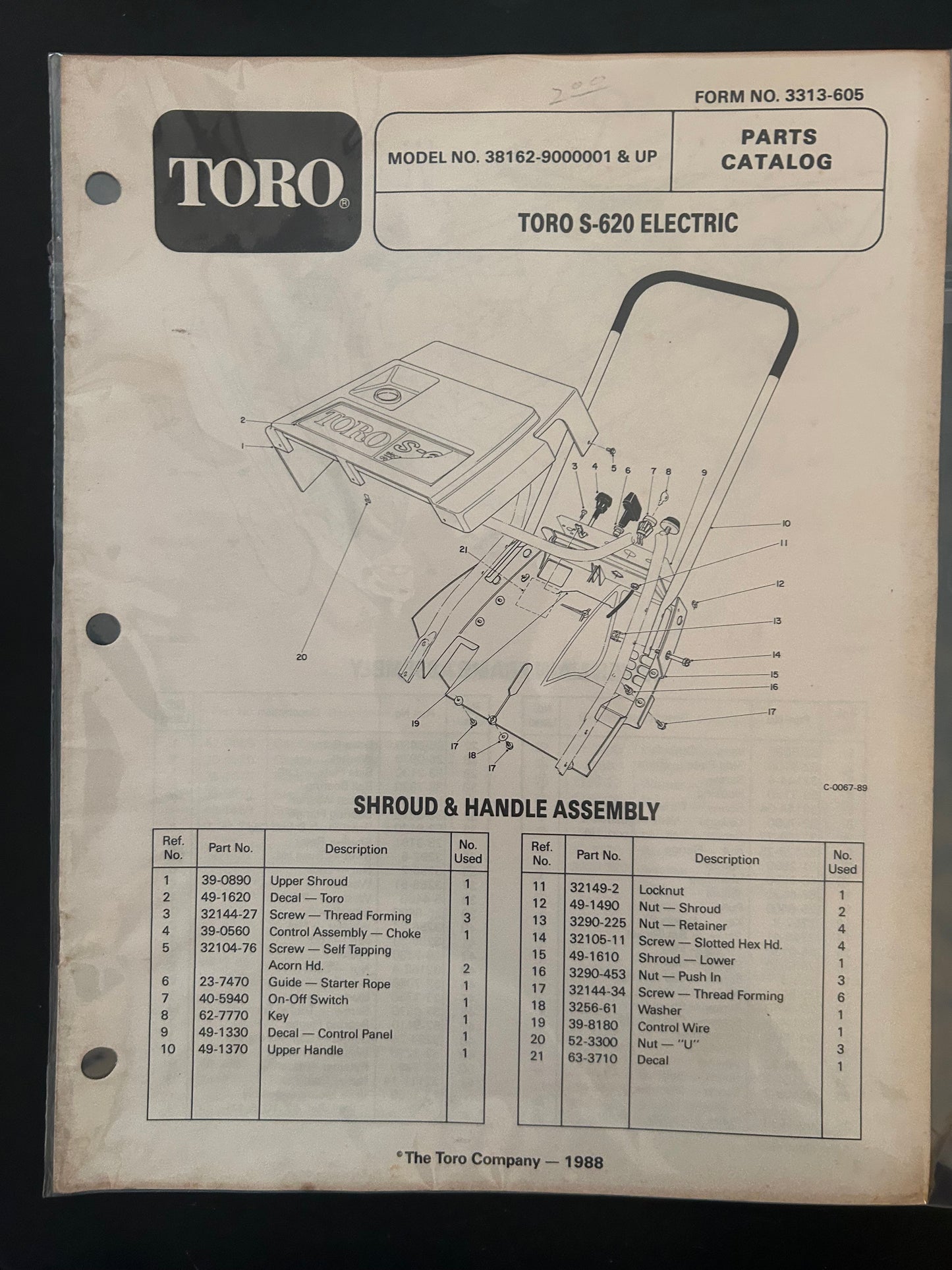 Toro _ S-620 ELECTRIC _ Parts Catalog