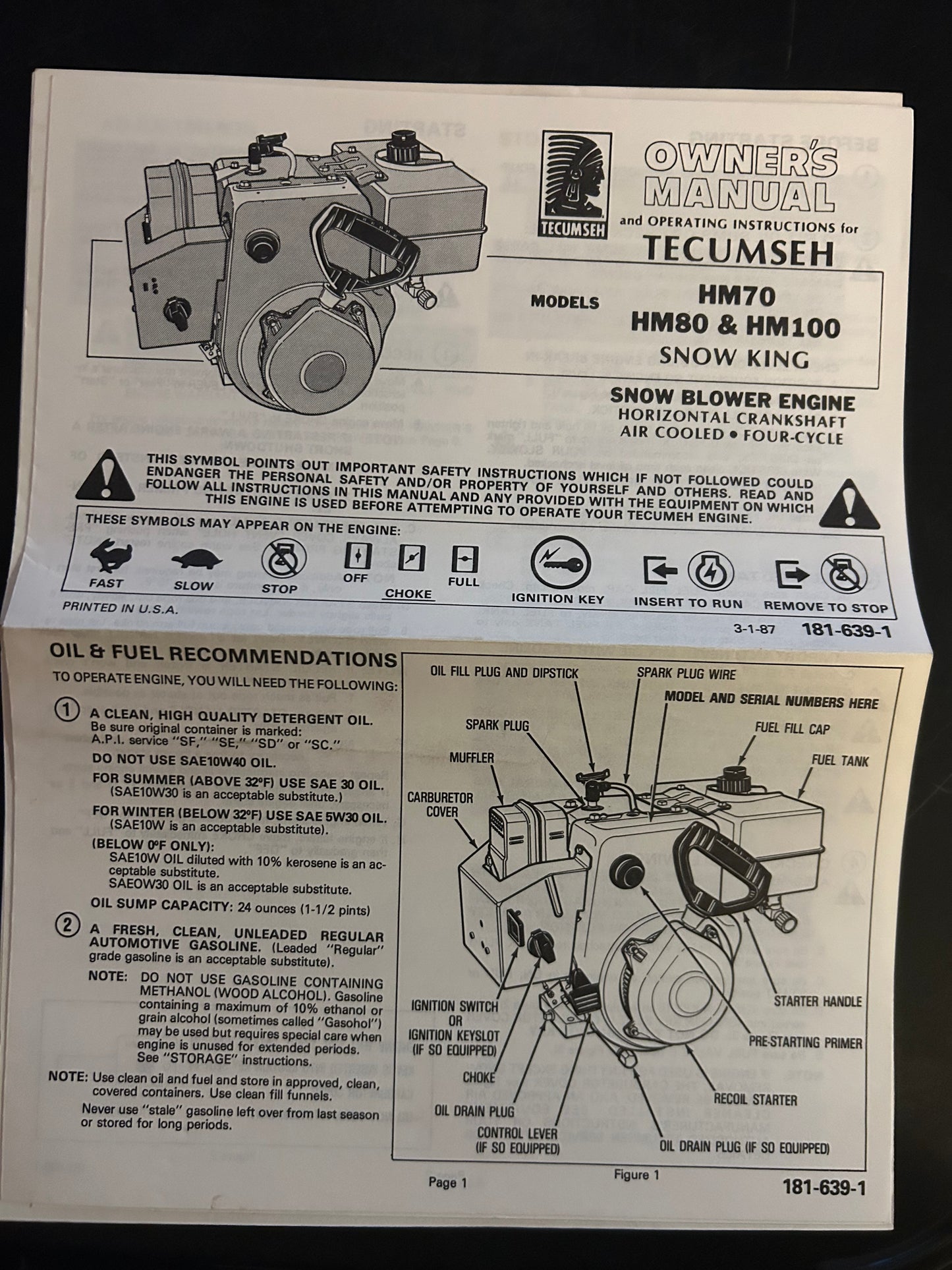 Tecumseh _ Snow King models HM70, HM80 & HM100 _ Owner’s Manual & Operating Instructions
