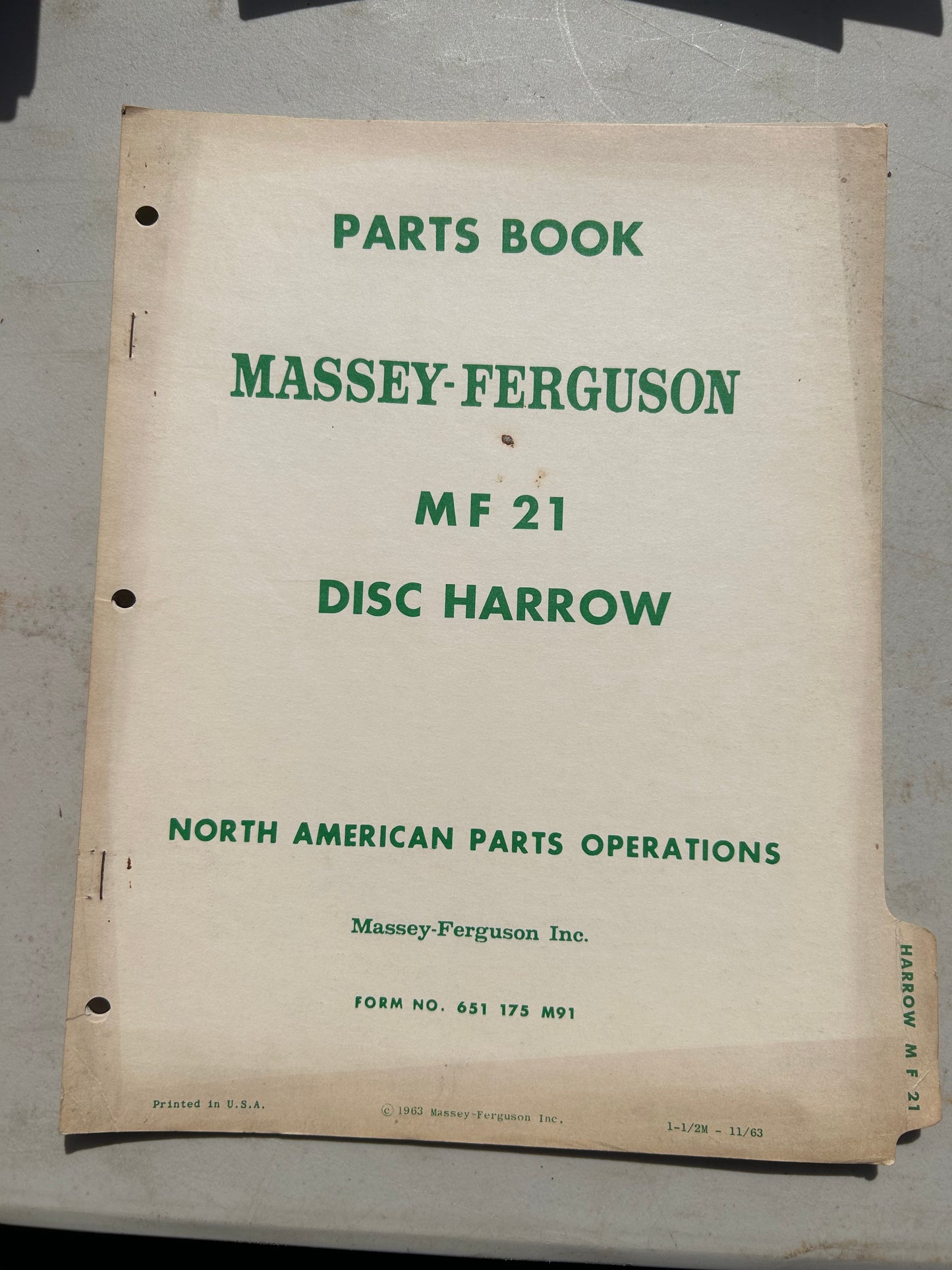 Massey Ferguson MF 21 Disc Harrow _ Parts Book