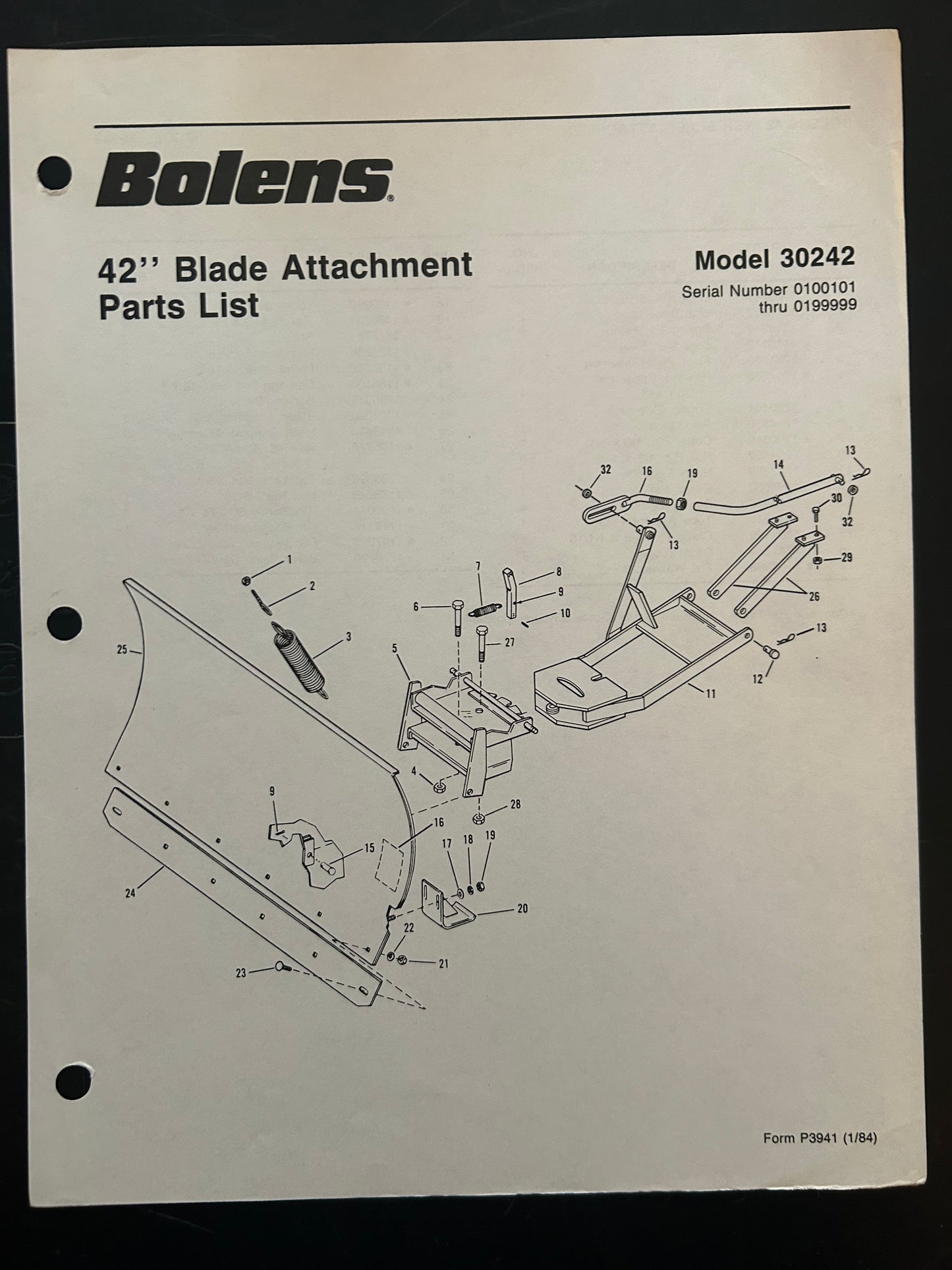 Bolens _ 42” Blade Attachment model 30242 _ Parts List