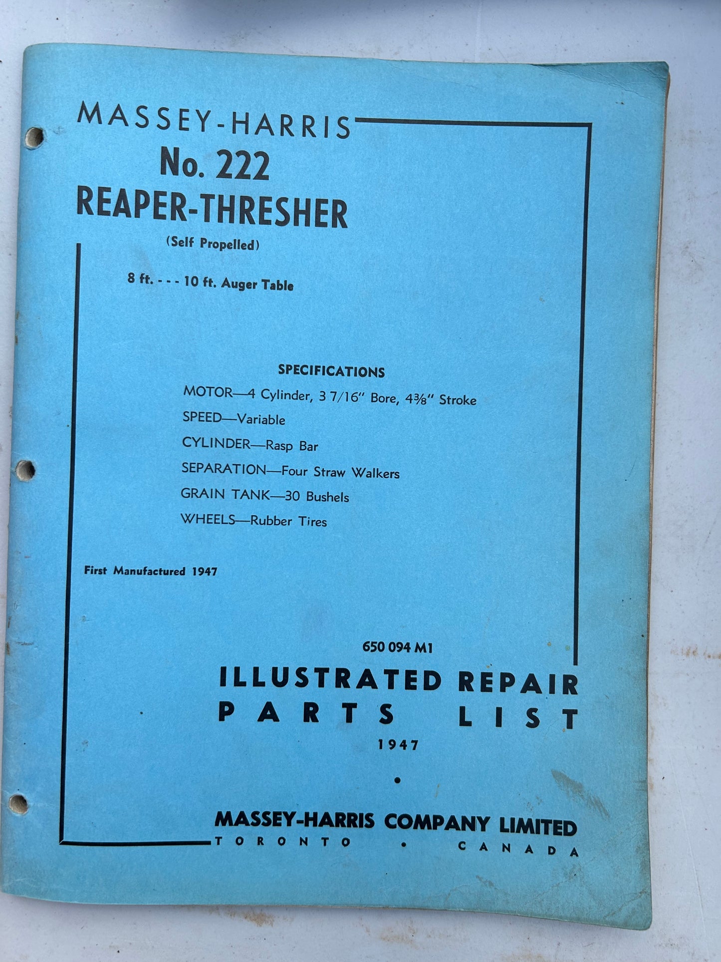Massey-Harris No 222 Reaper-Thresher _ Illustrated Repair Parts List