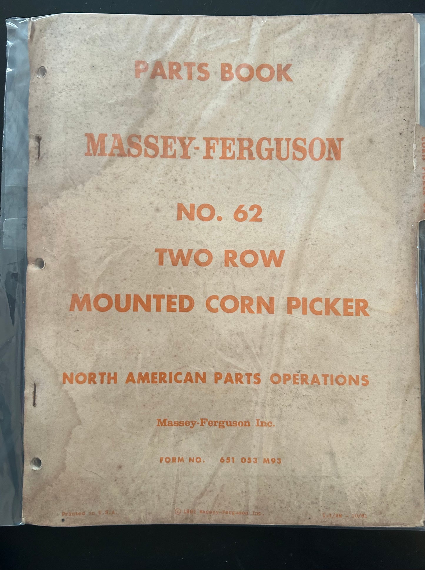 Massey Ferguson MF 62 Two Row Mounted Corn Picker _ Parts Book