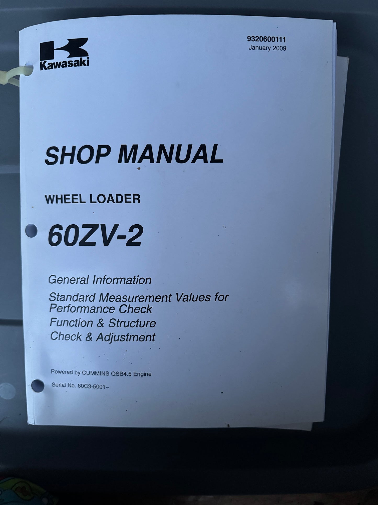 Kawasaki _ Wheel Loader 60ZV-2 9320600111 January 2009 _ Shop Manual