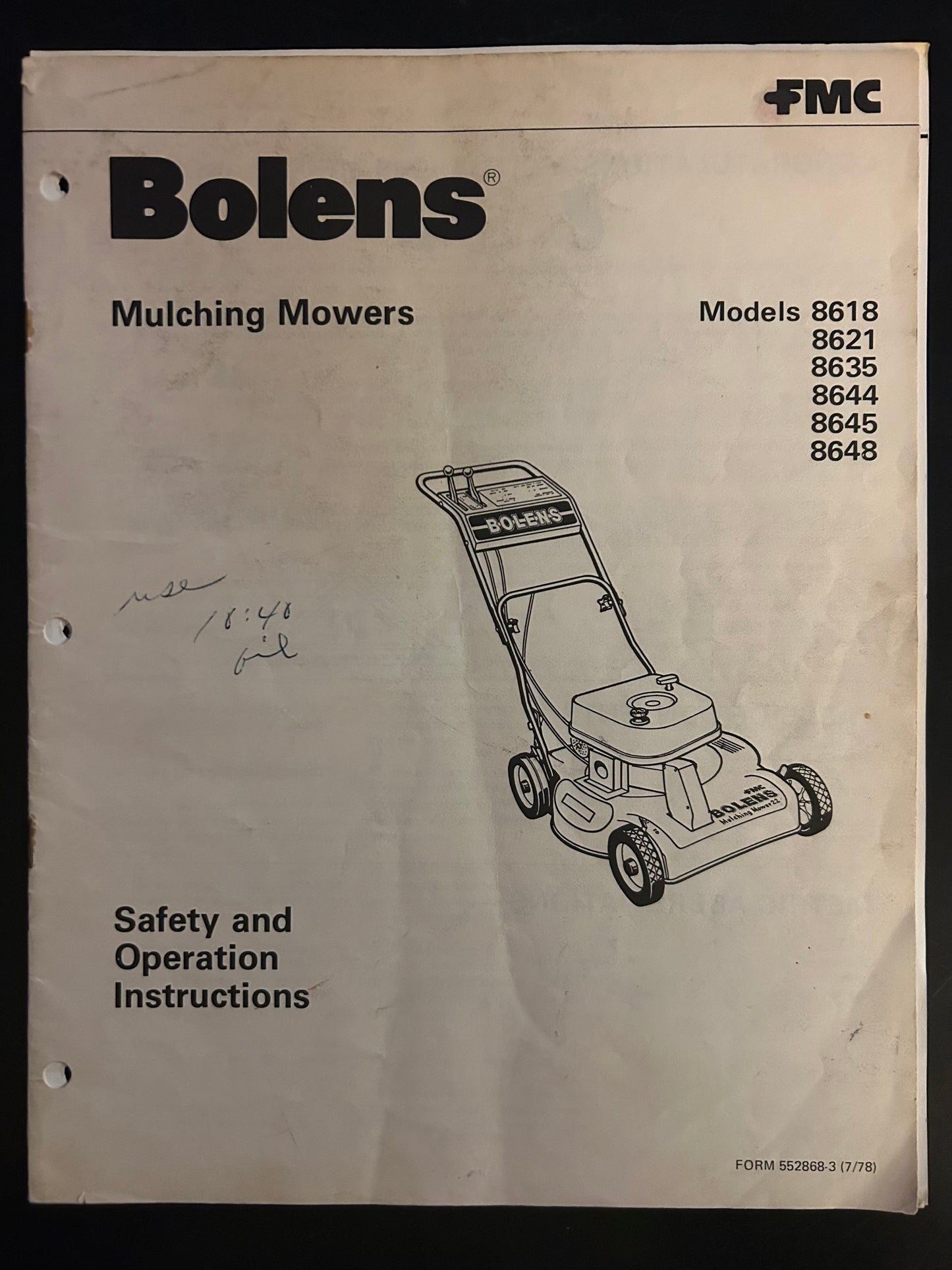 Bolens _ Mulching Mowers models 8618, 8621, 8635, 8644, 8645 & 8648 _ Safety & Operation Instructions
