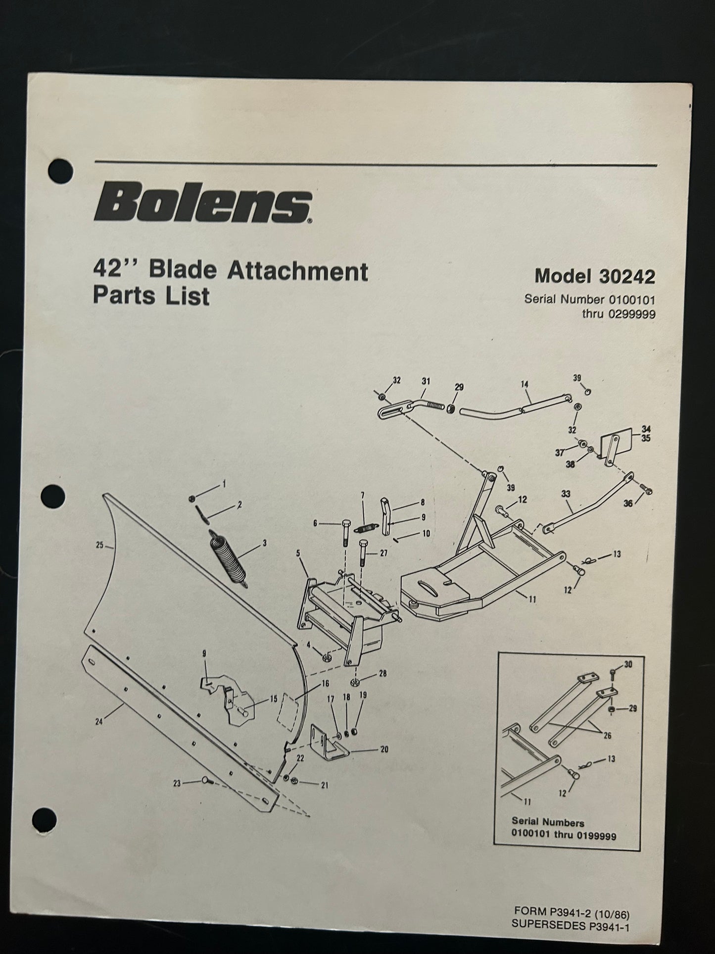 Bolens _ 42” Blade Attachment model 30242 _ Parts List