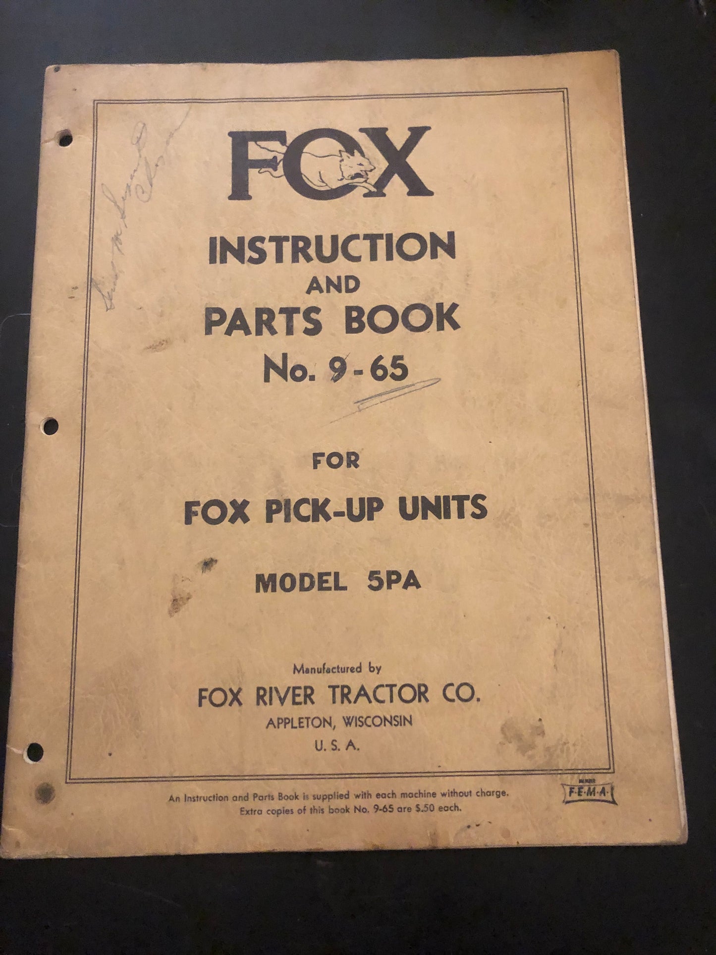 Fox _ Pick-up Units model 5PA _ Instruction & Parts Book no 9-65