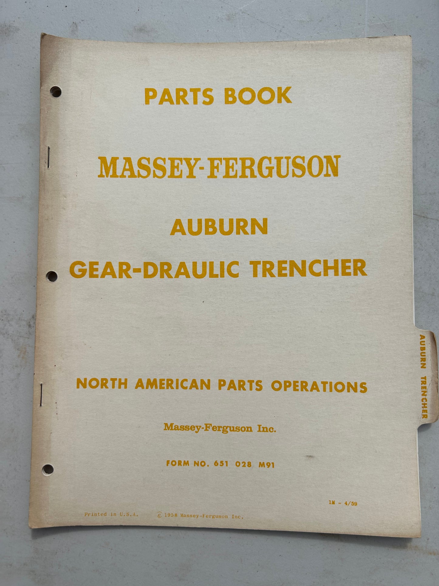 Massey Ferguson Auburn Gear-Draulic Trencher _ Parts Book