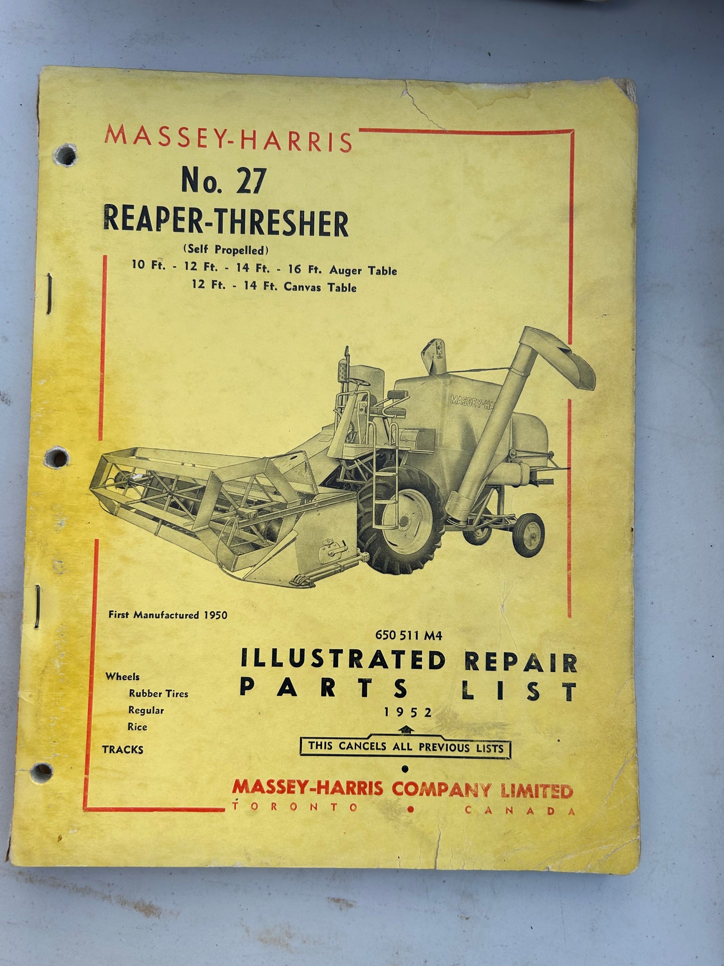 Massey-Harris _ no 27 Reaper-Thresher _ Repair Parts List