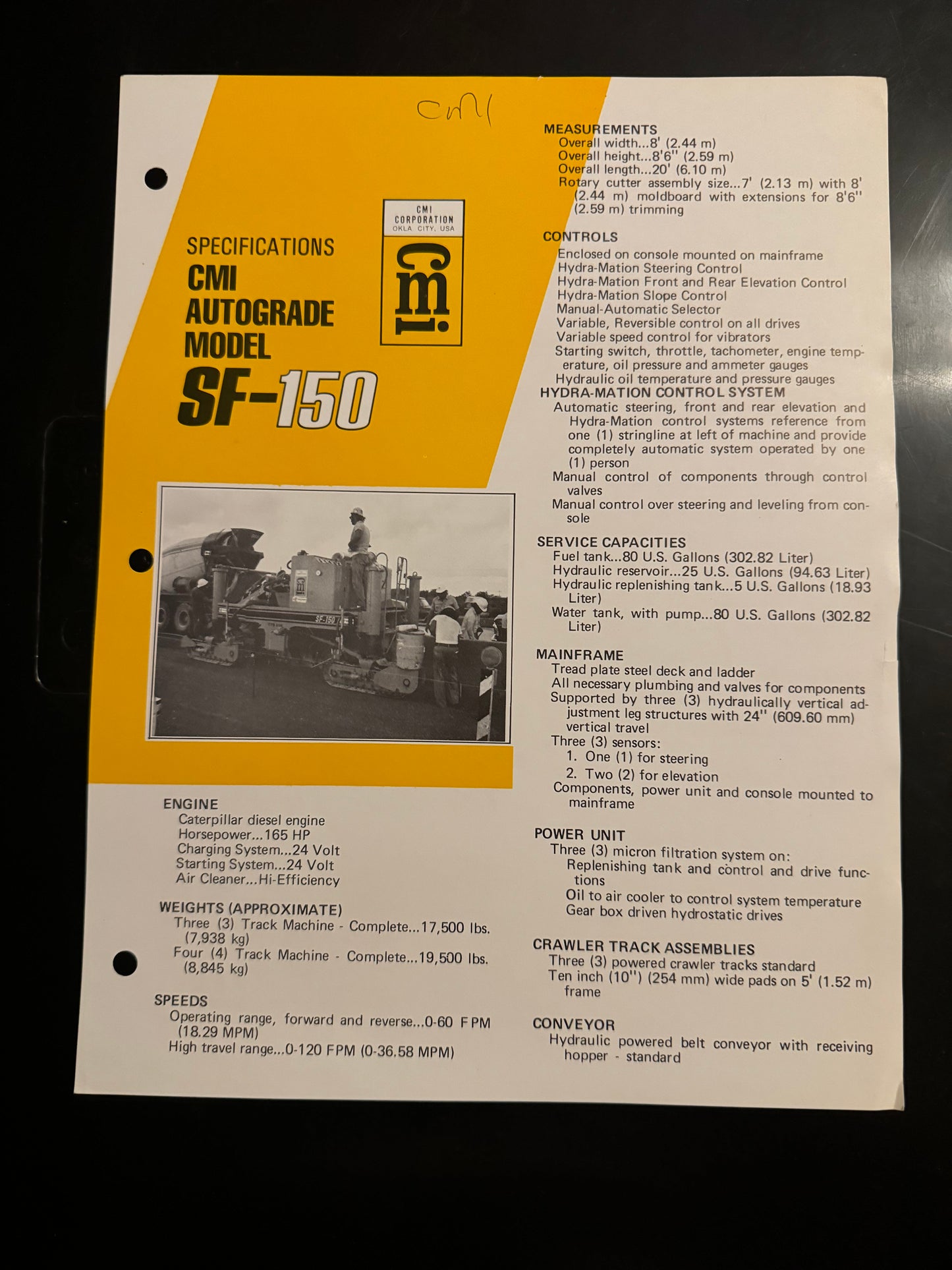 CMI _ Autograde model SF-150 Specs