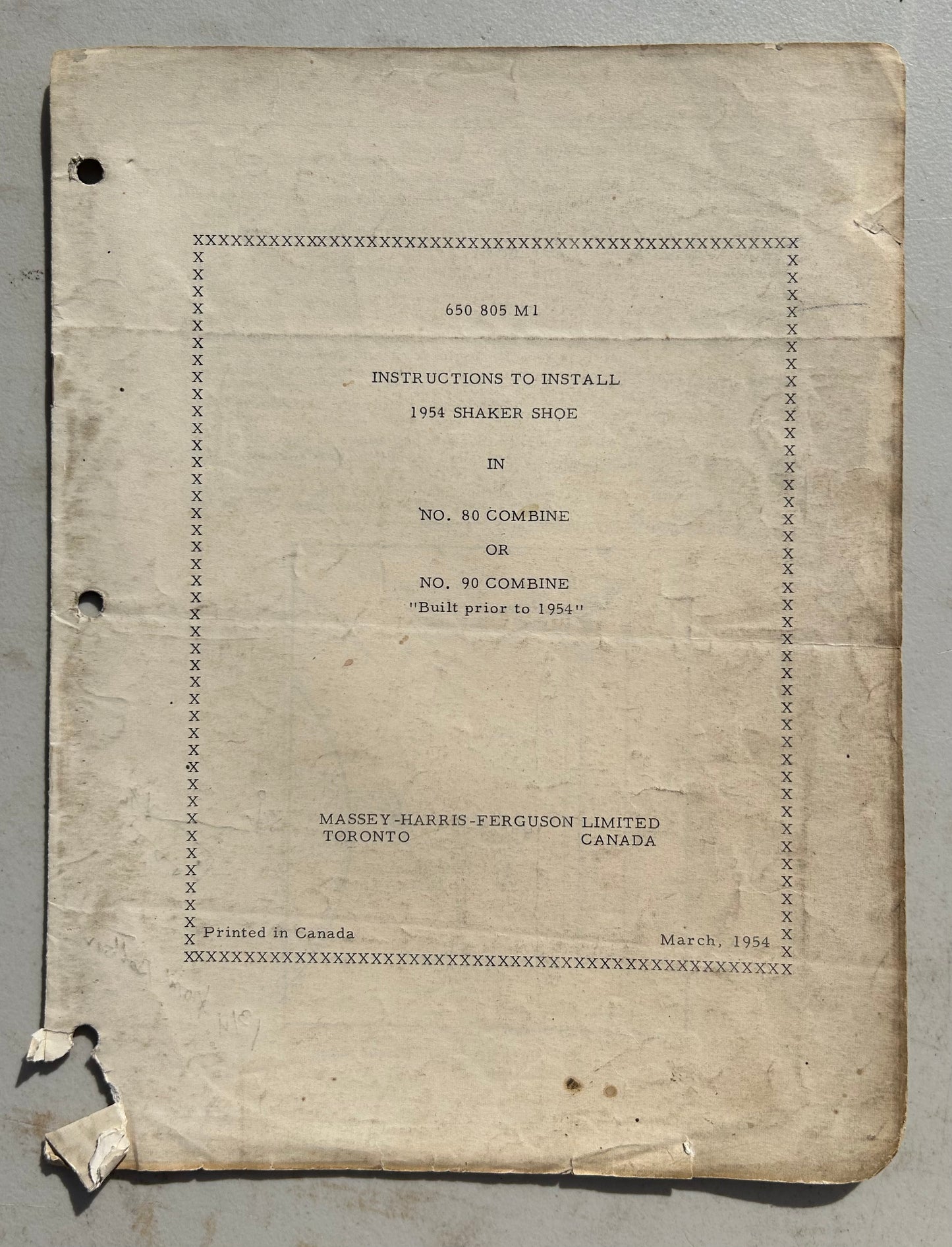 Massey Harris-Ferguson Limited 1954 Shaker Shoe in No 80 & 90 Combines _ Instructions to Install
