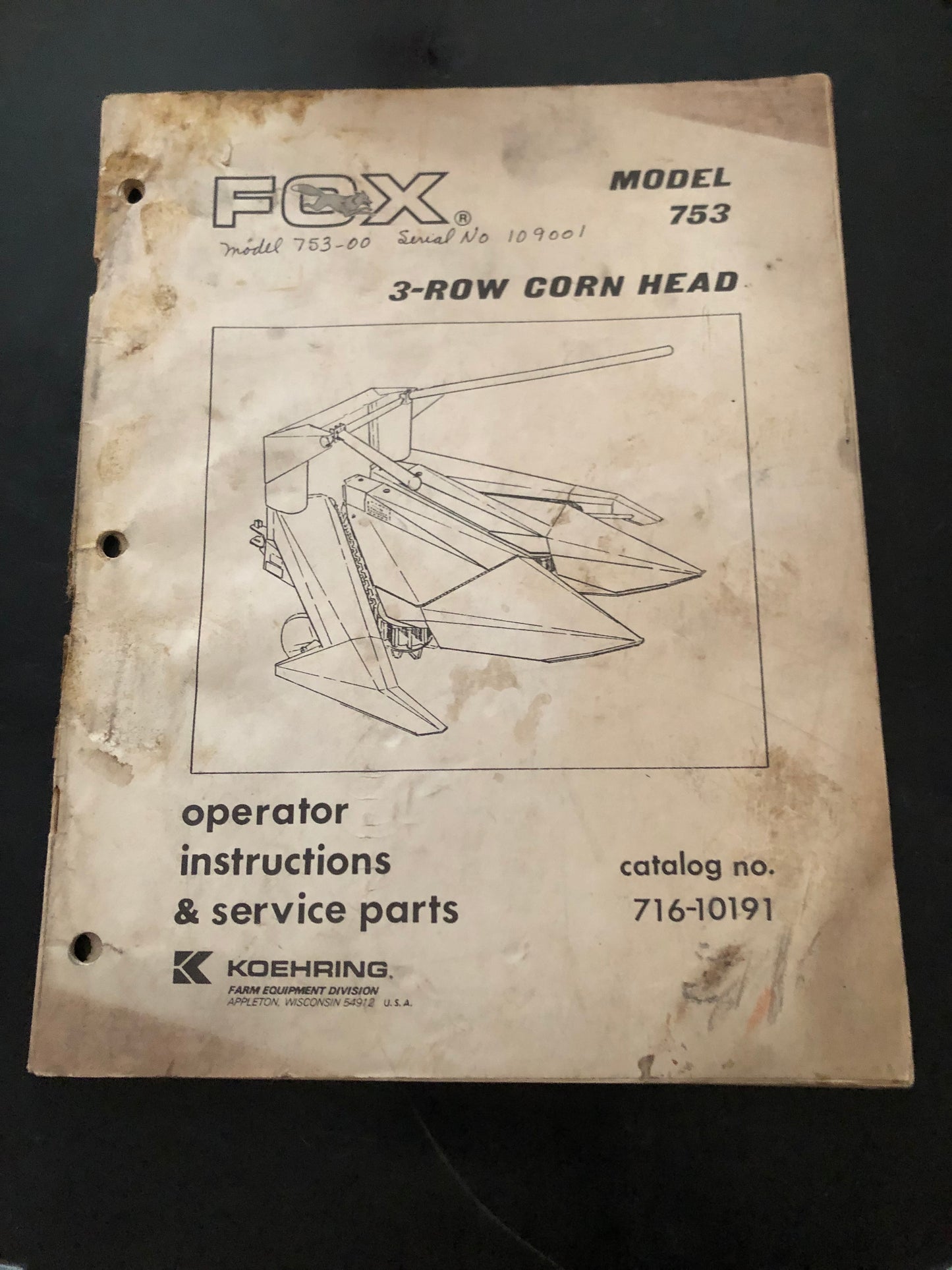 Fox _ 3-row corn head model 753 _ Operator Instructions & Service Parts no 716-10191