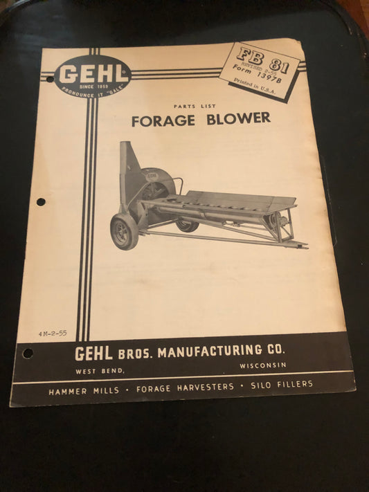 Gehl _ Forage Blower FB 81 _ Instructions & Parts List form# 1397B