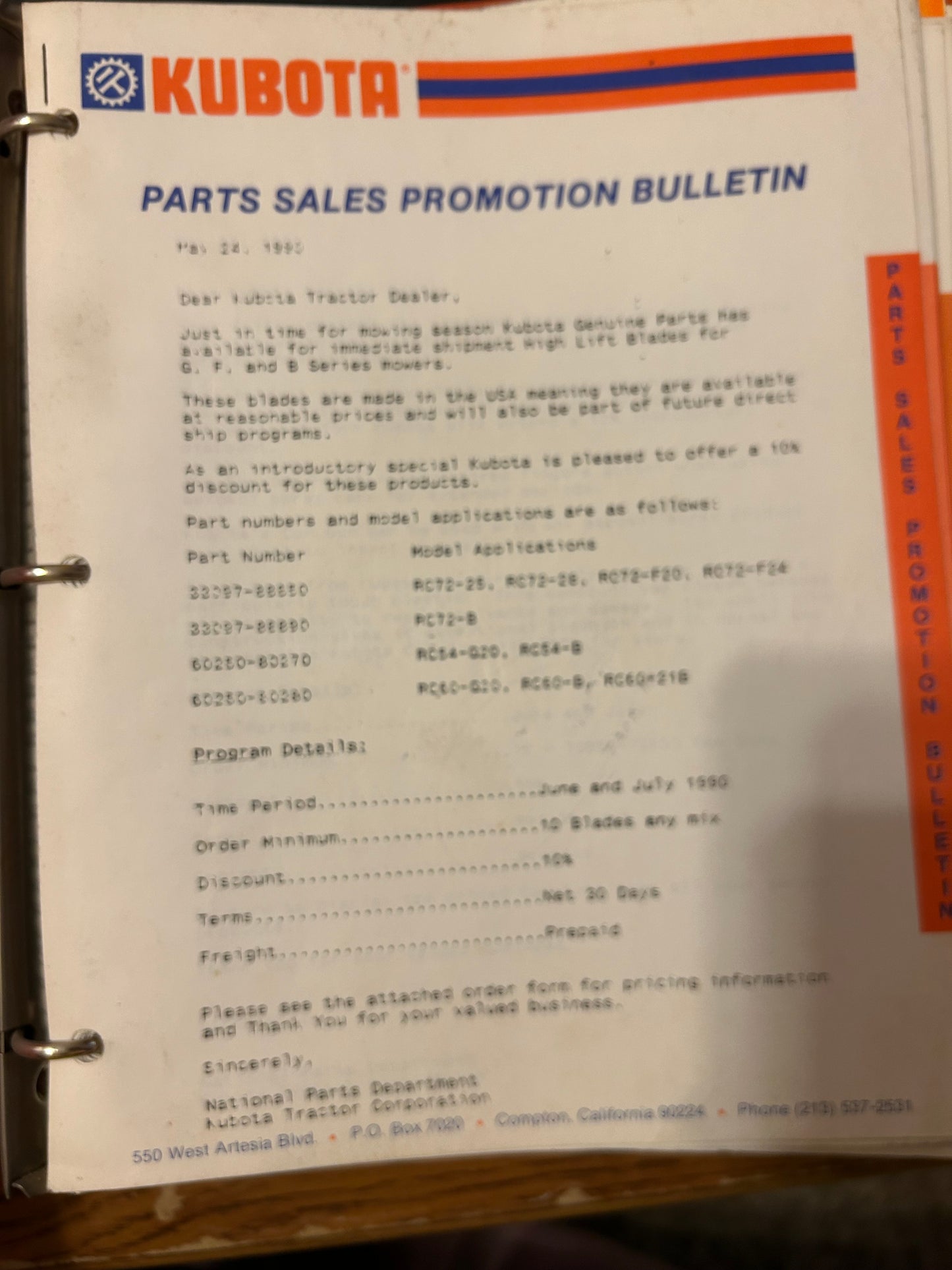 Kubota _ Dealer Service Bulletin Binder