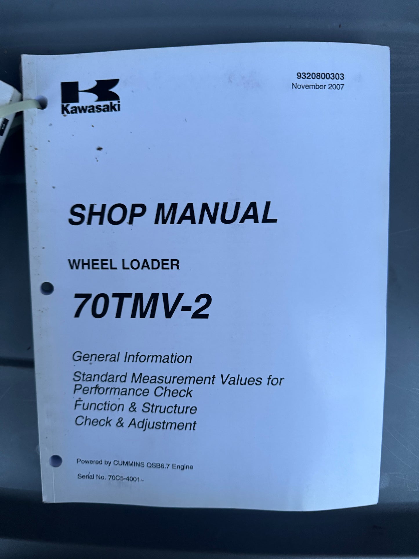 Kawasaki _ 70TMV-2 Wheel Loader _ General Information Shop Manual Nov 2007