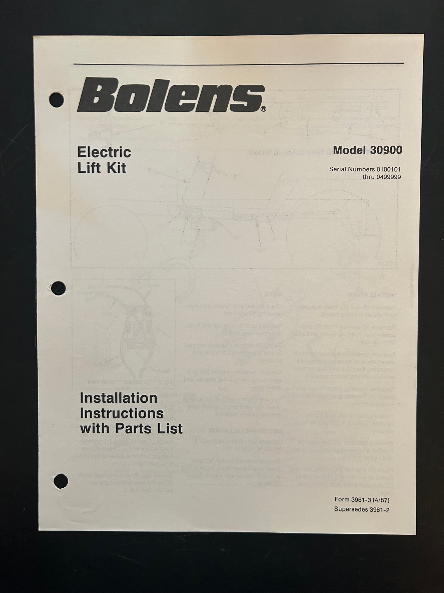 Bolens _ Hydraulic Lift Kit model 18327 _ Parts
