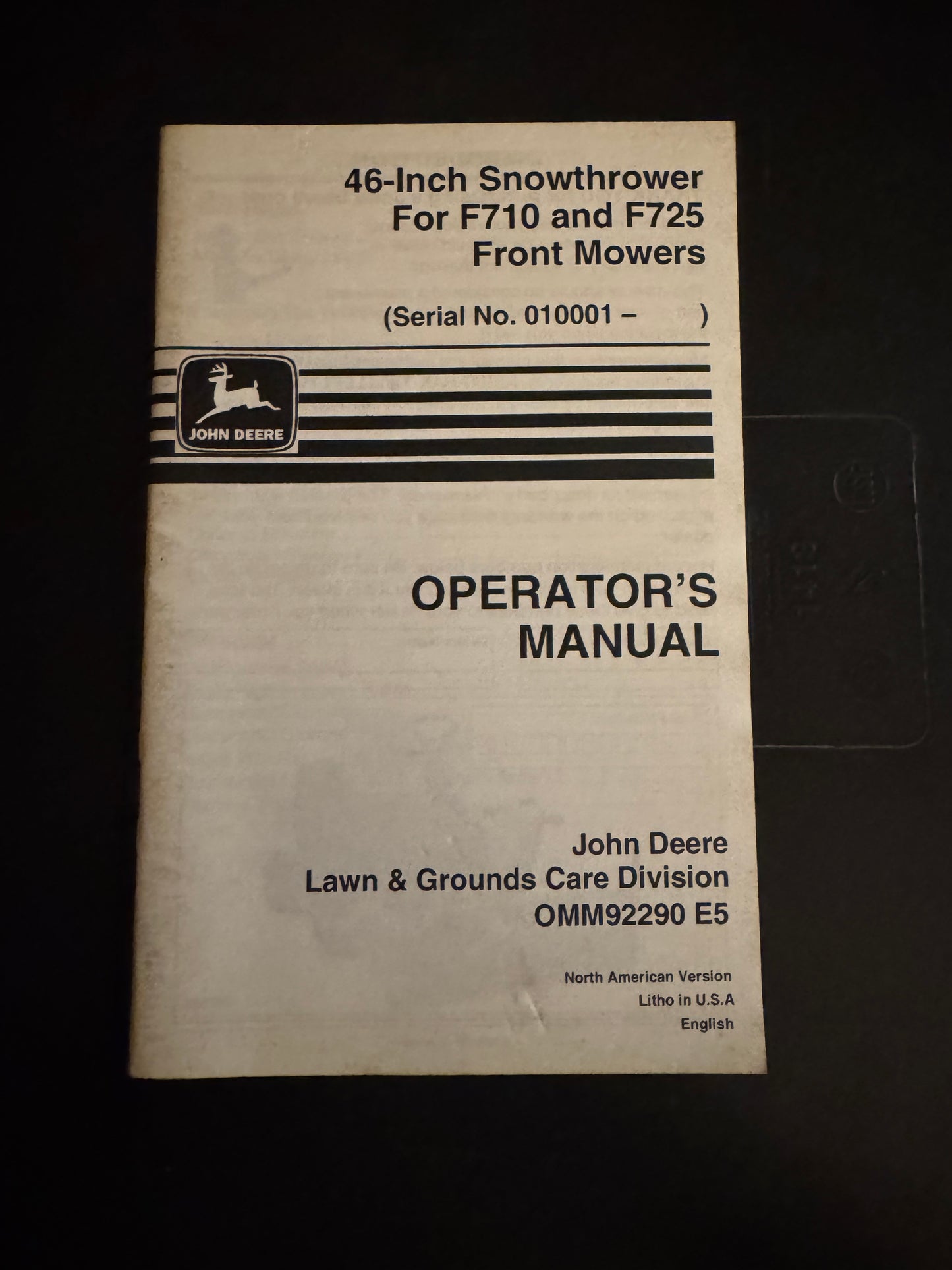 John Deere - 46” Snowblower for F710 & F725 Front Mowers Operator’s Manual