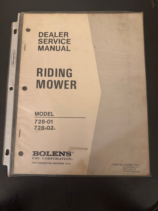 Bolens _ Riding Mower model 728-01 & 728-02 _ Dealer Service Manual
