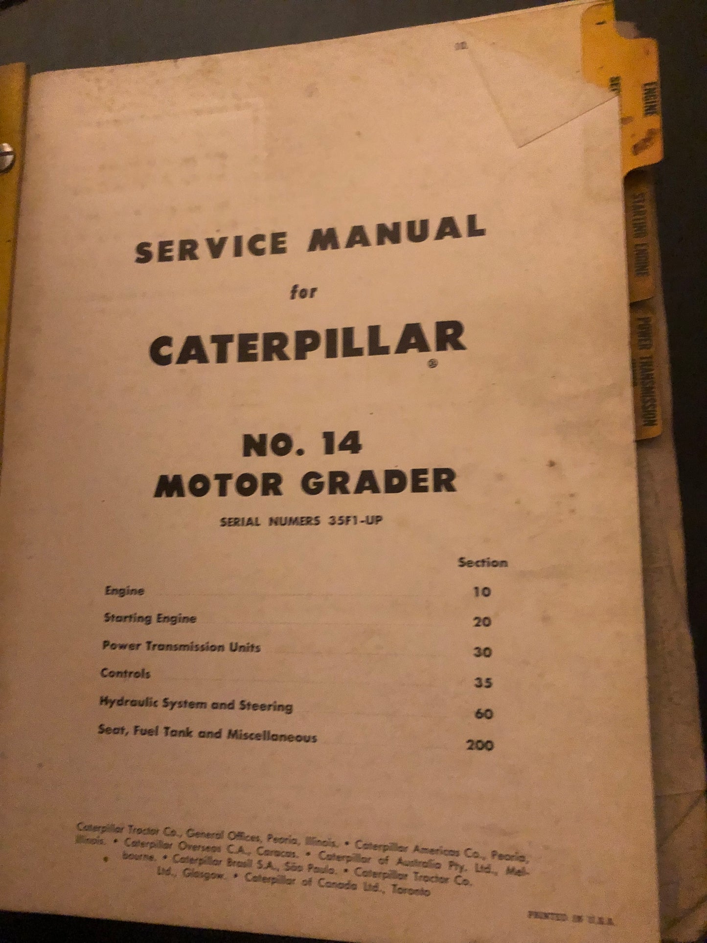 Caterpillar _ No. 14 Motor Grader _ Service Manual Binder
