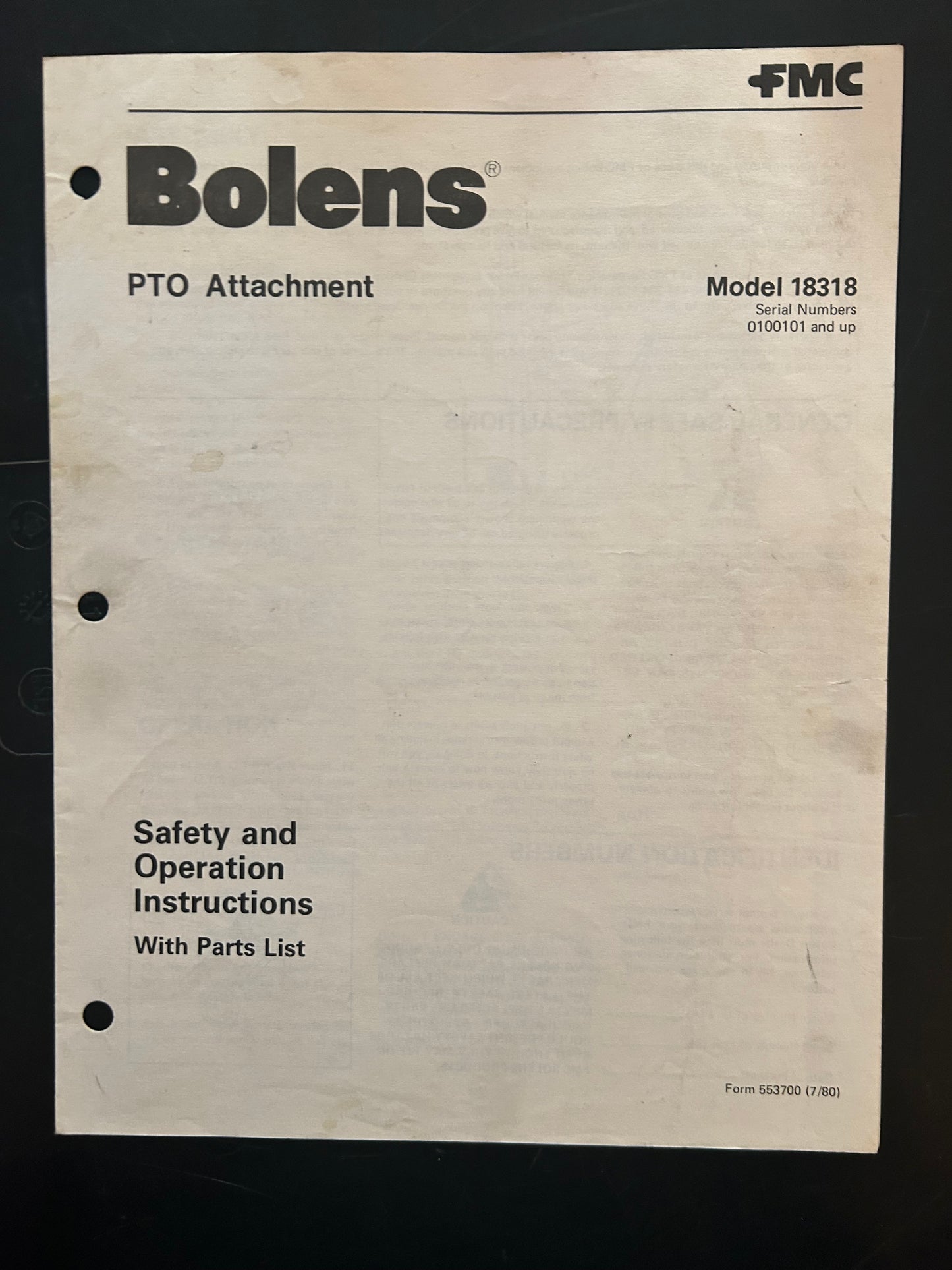 Bolens _ PTO Attachment model 18318 _ Safety & Operation Instructions with Parts List