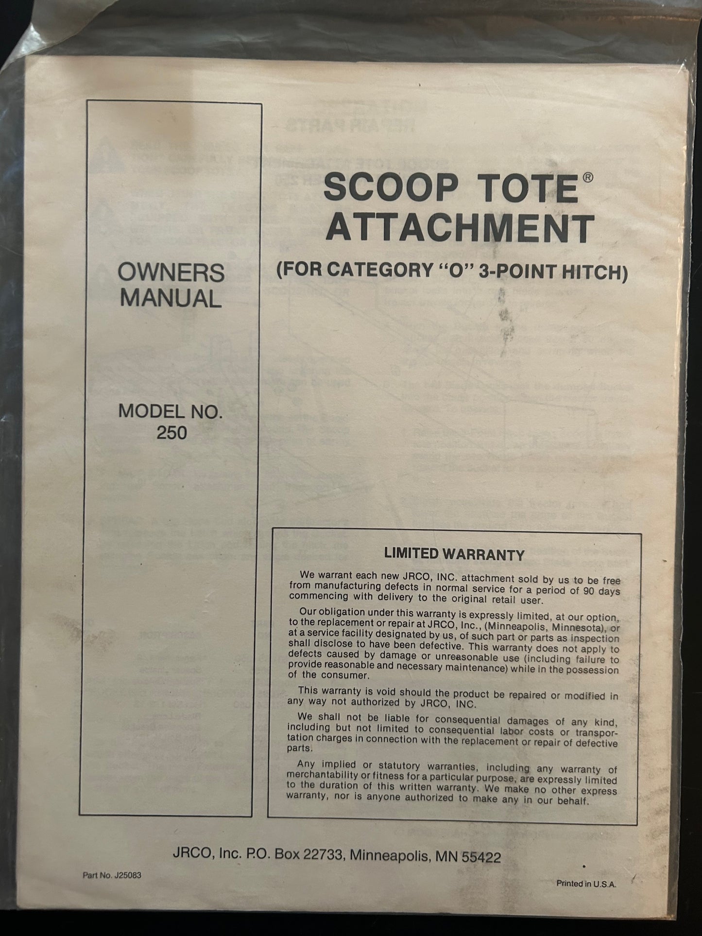 Bolens _ Scoop Tote Attachment model 250 _ Owner’s Manual