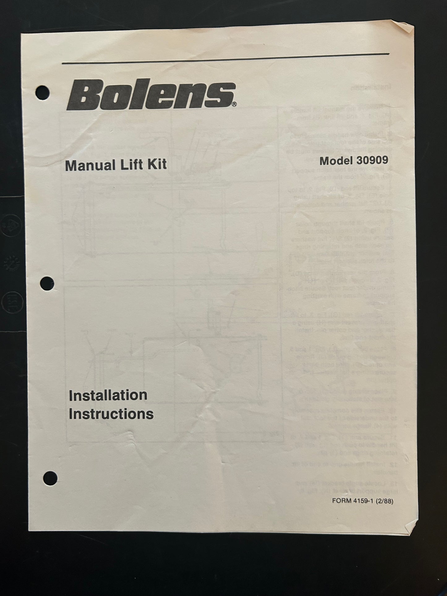 Bolens _ Manual Lift Kit model 30909 _ Installation Instructions