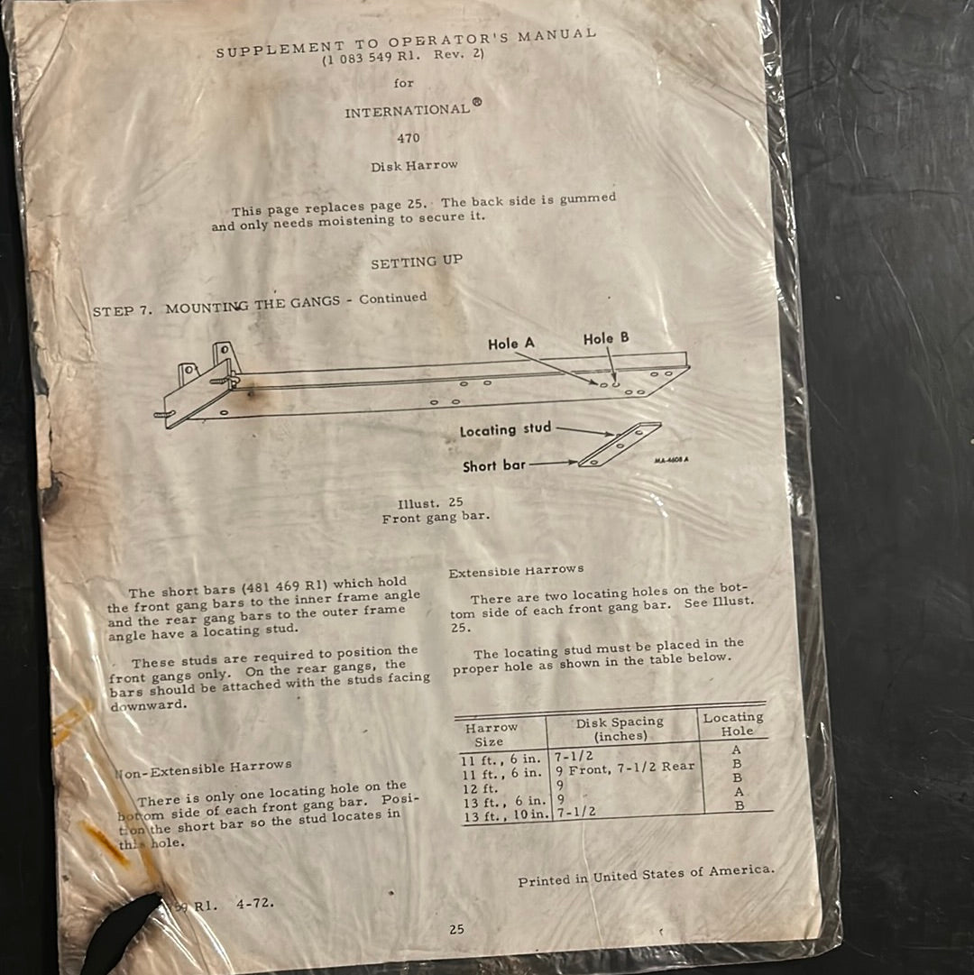 Single page Manuals, Supplements & Various Single Pages - IH & McCormick