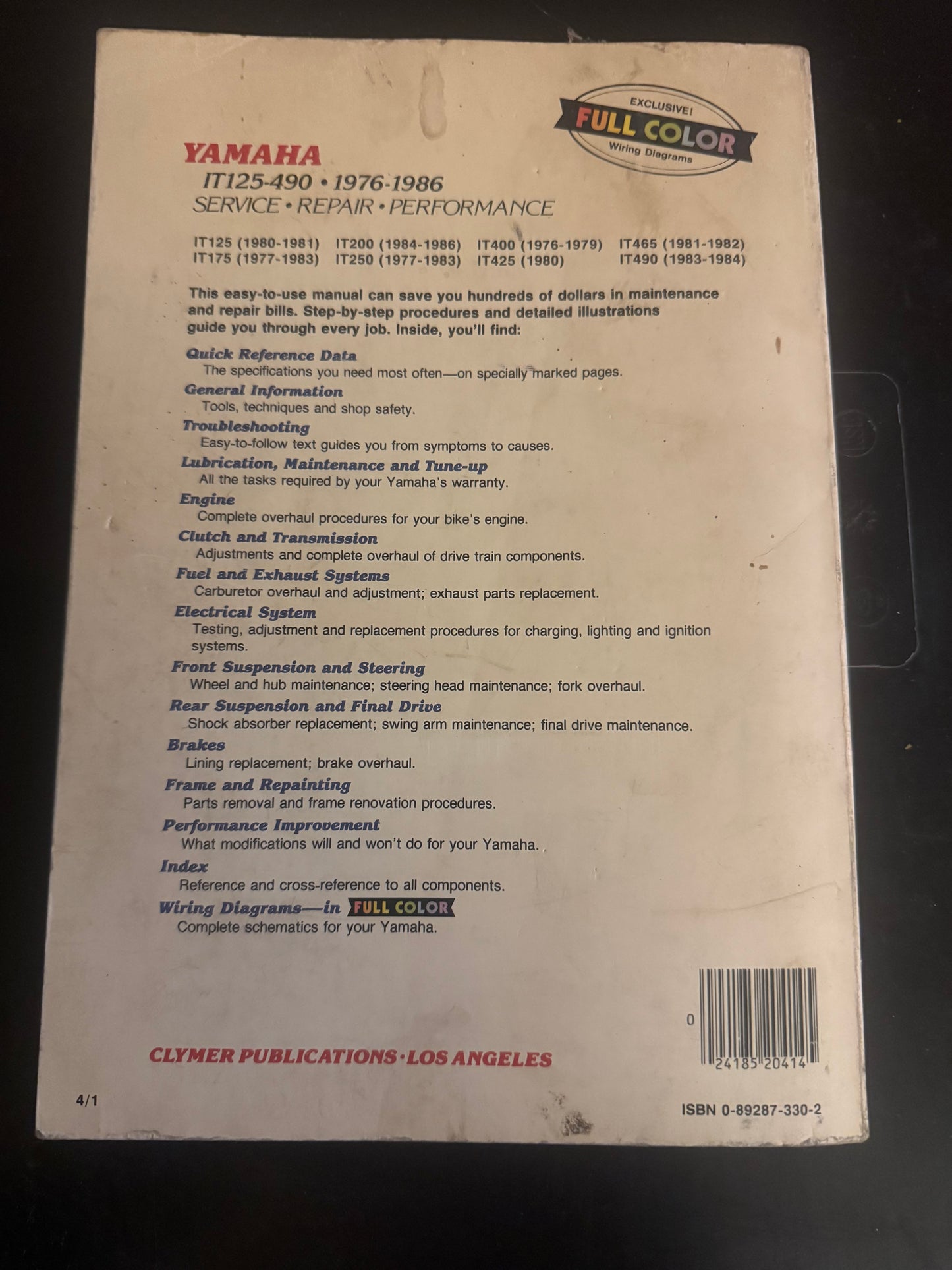 Clymer _ Yamaha IT125-490 • 1976-1986 _ Service • Repair • Performance