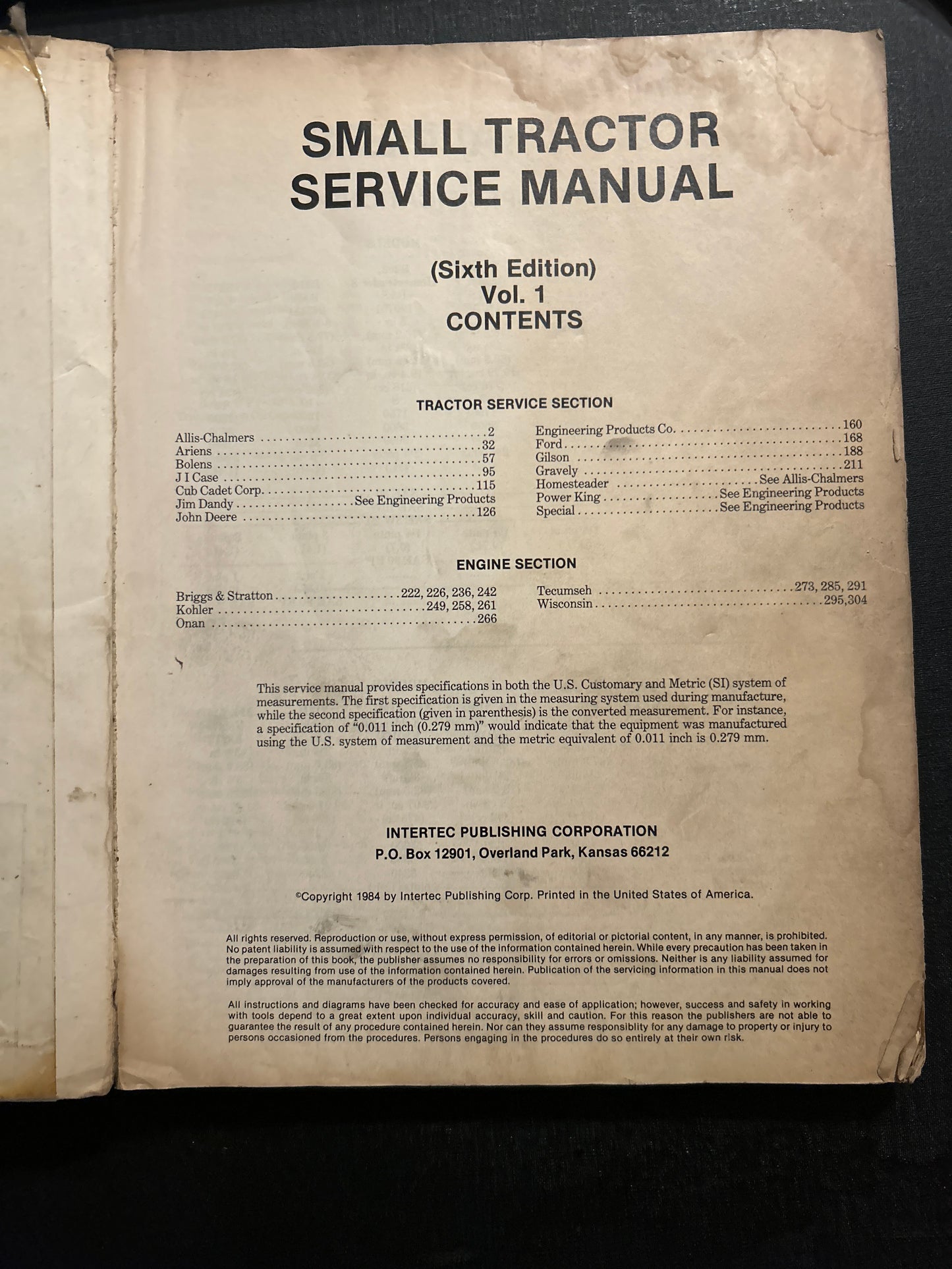 Small Tractor Service Manual _ multiple available