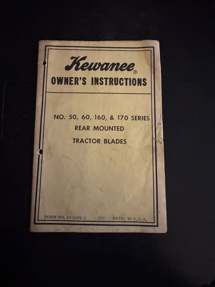 Kewanee _ No 50, 60, 160 & 170 series rear mounted Tractor Blades _ Owner’s Instructions