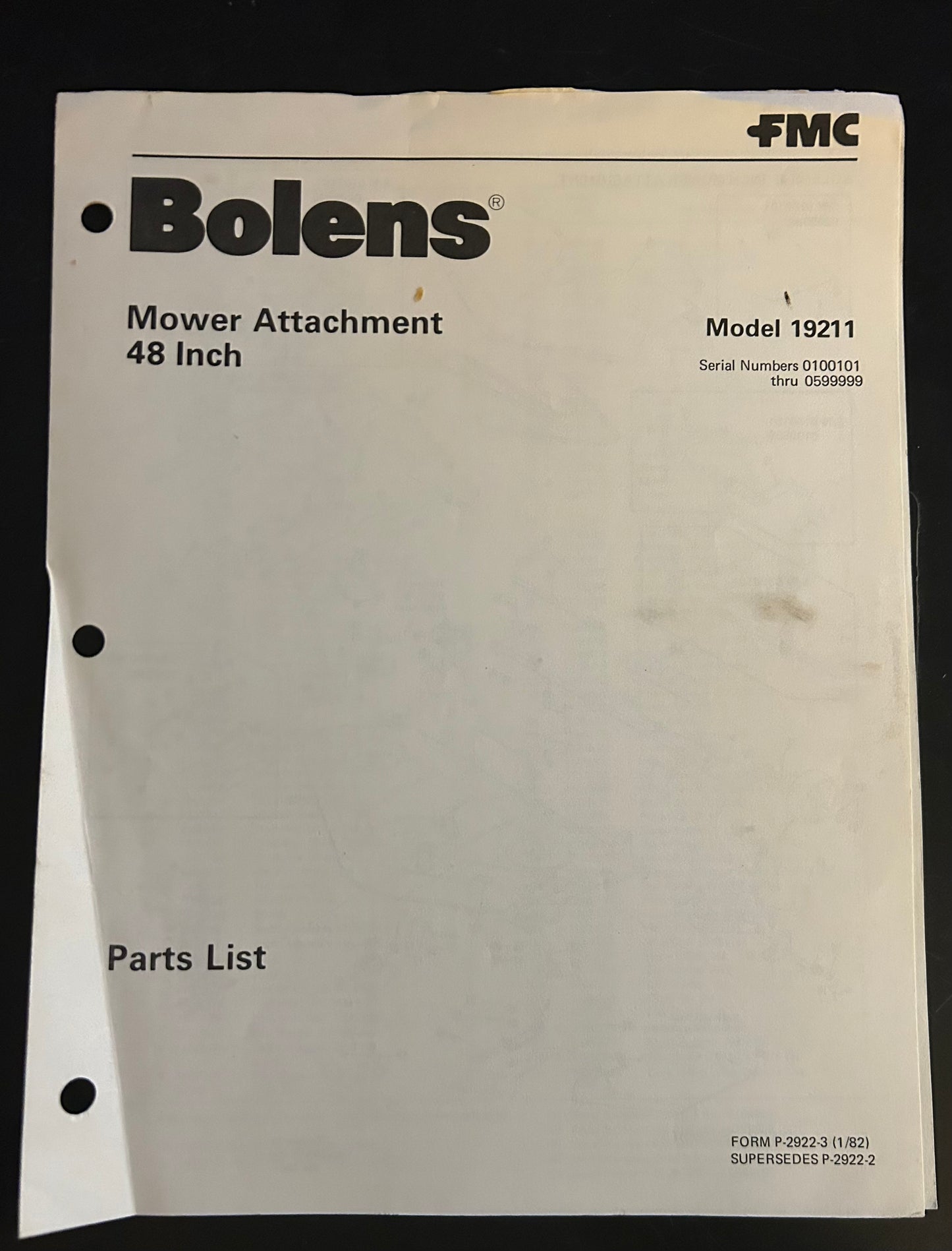 Bolens _ Mower Attachment 48” model 19211 _ Parts List