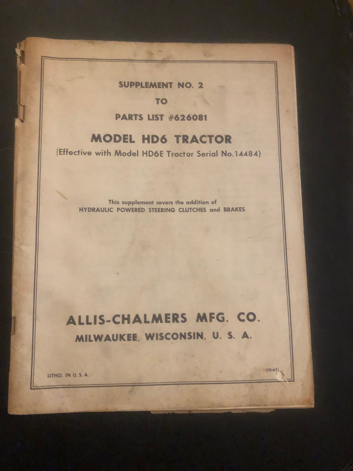 Allis-Chalmers _ model HD-6 Tractor Supplement #2 _ Parts List