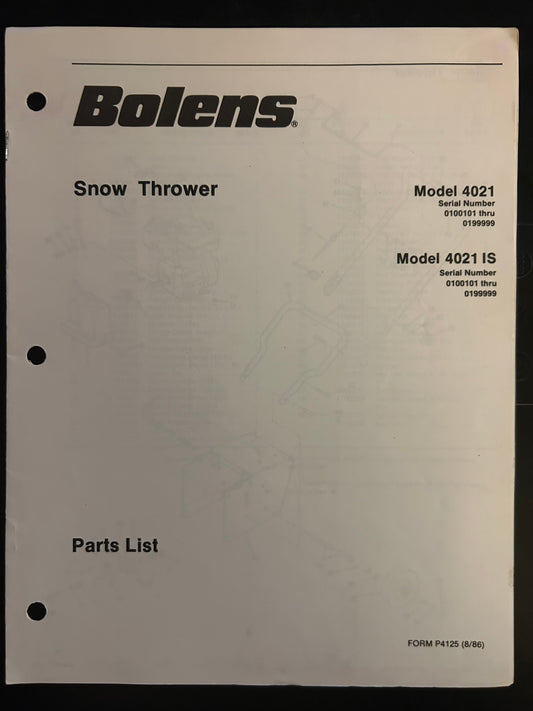 Bolens _ Snow Thrower model 4021 & 4021 IS _ Parts List
