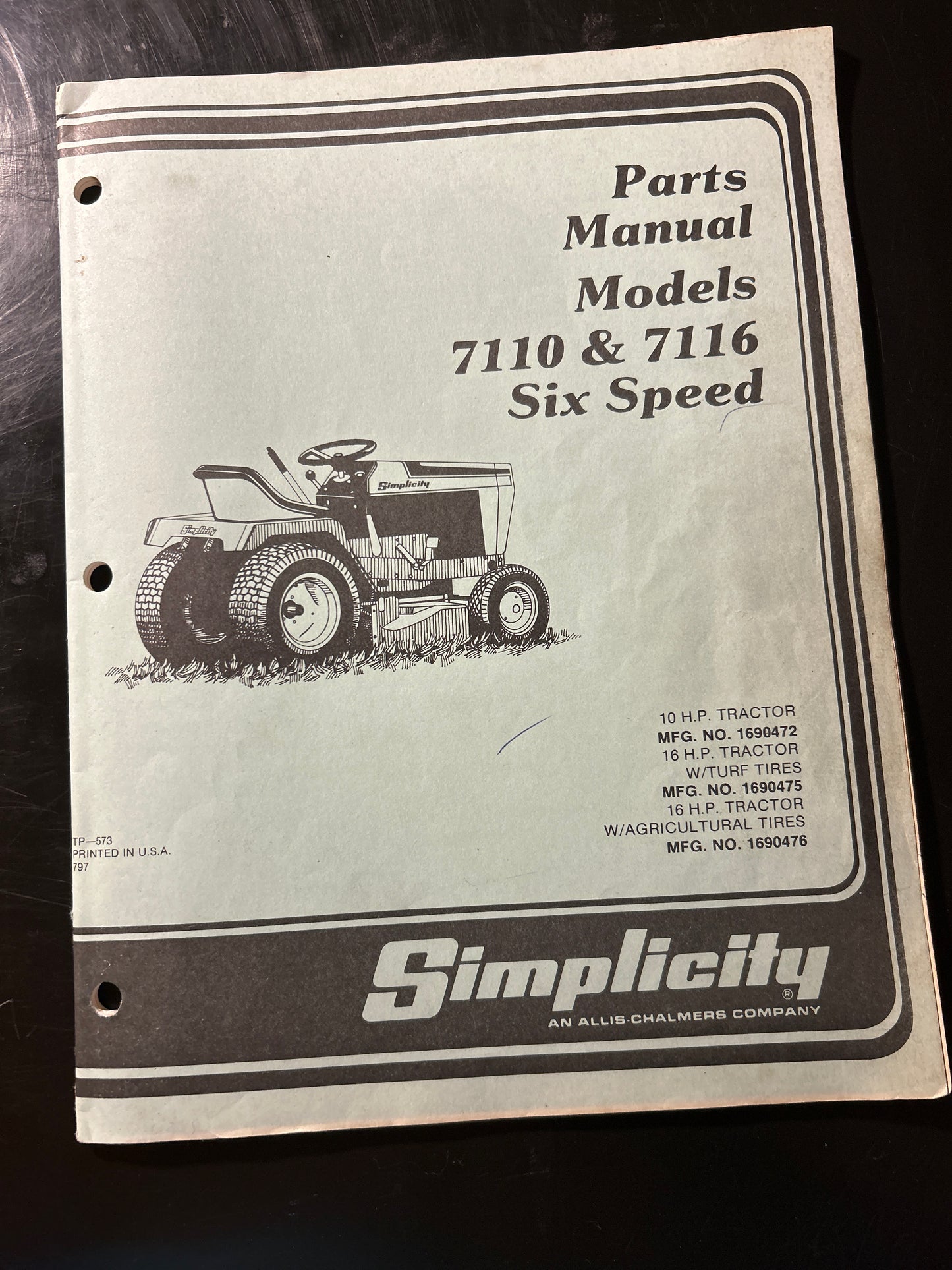 Simplicity models 7110 & 7116 Six Speed _ Parts Manual TP-573