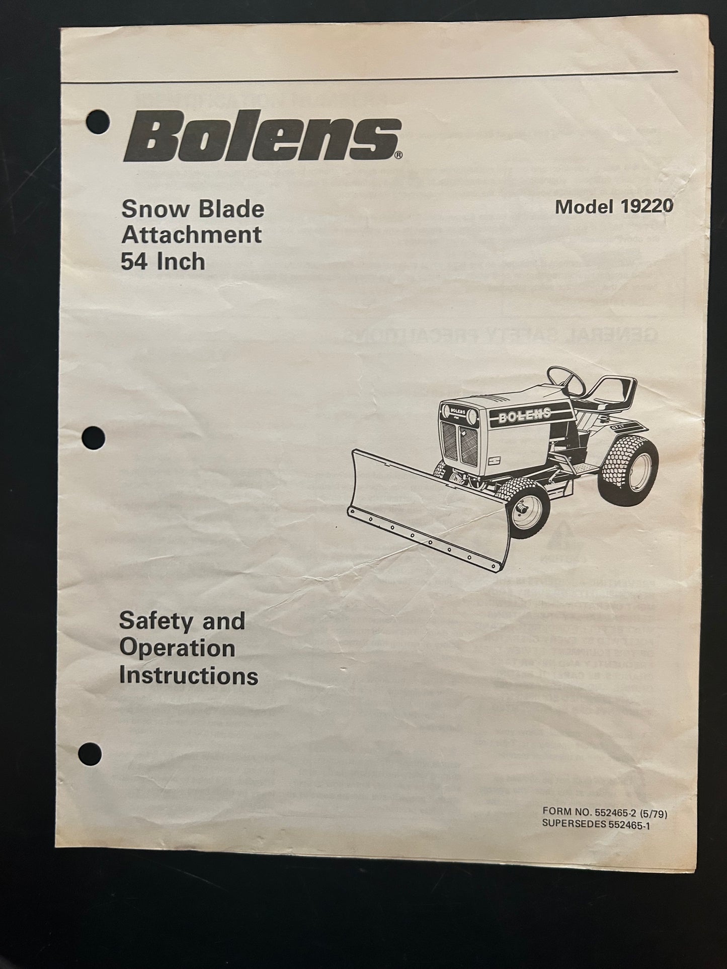 Bolens _ 54” Snow Blade Attachment model 19220 _ Safety & Operation Instructions
