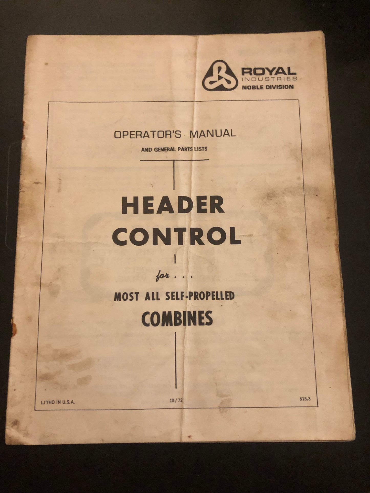 New Idea _ RoYal Industries _ Header Control for Self -Propelled Combines _ Operator’s Manual