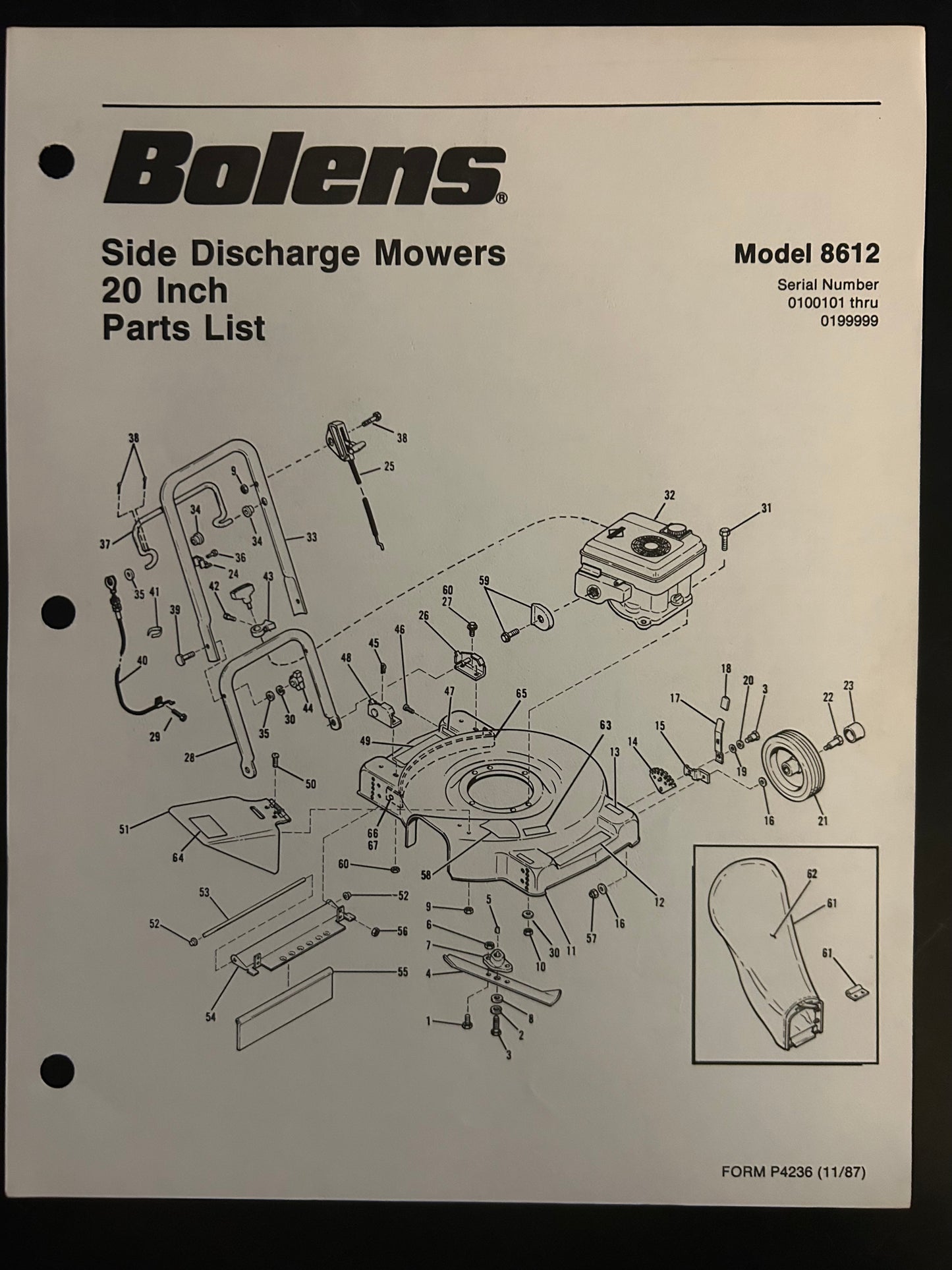 Bolens _ Side Discharge Mowers 20” model 8612 _ Parts List