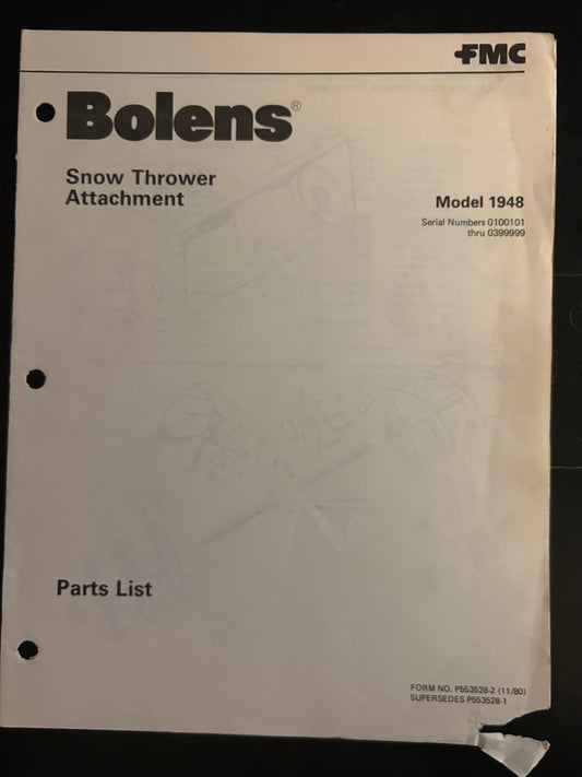 Bolens _ Snow Thrower Attachment model 1948 _ Parts List