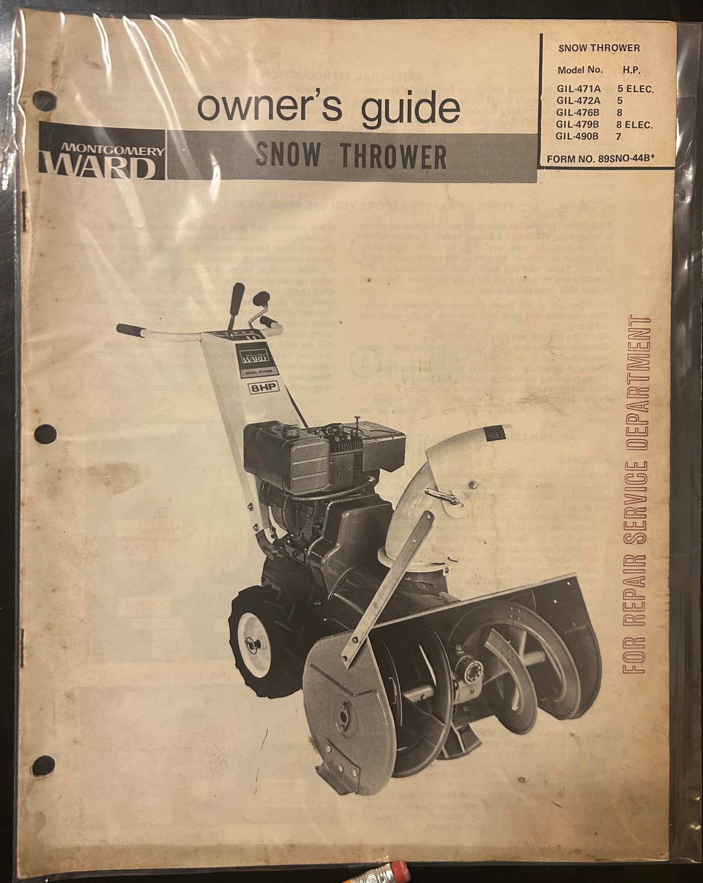 Montgomery Ward _ Snowthrower model HP _ Owner’s Guide