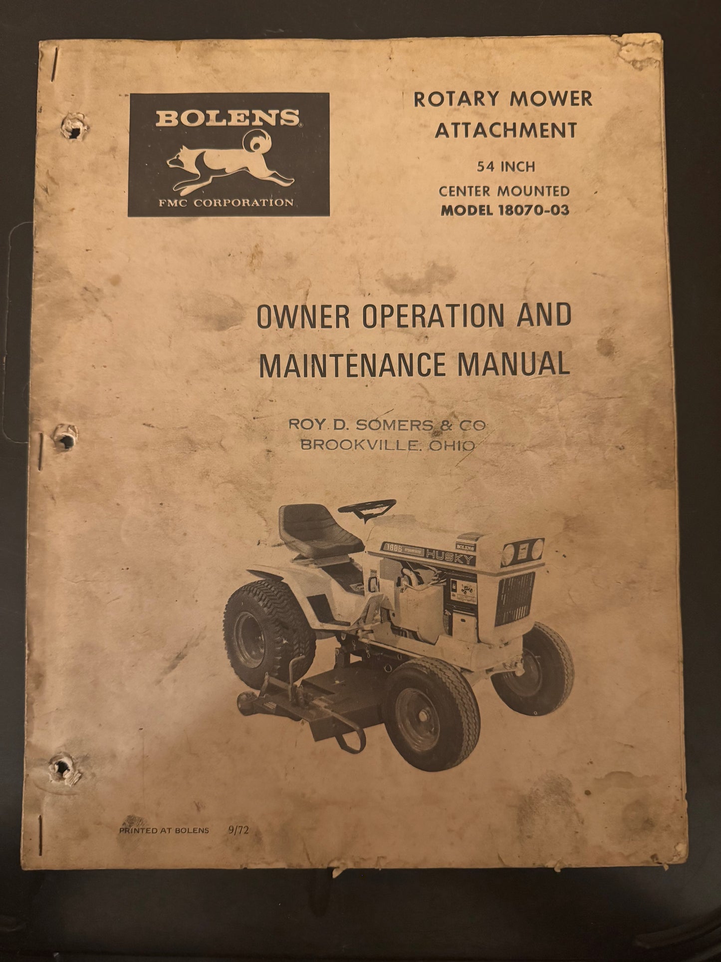 Bolens _ Rotary Mower Attachment 54” Center mounted model 18070-03 _ Owner Operation & Maintenance Manual