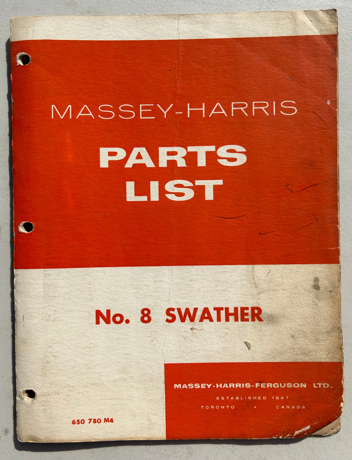 Massey-Harris no 8 Swather _ Parts List