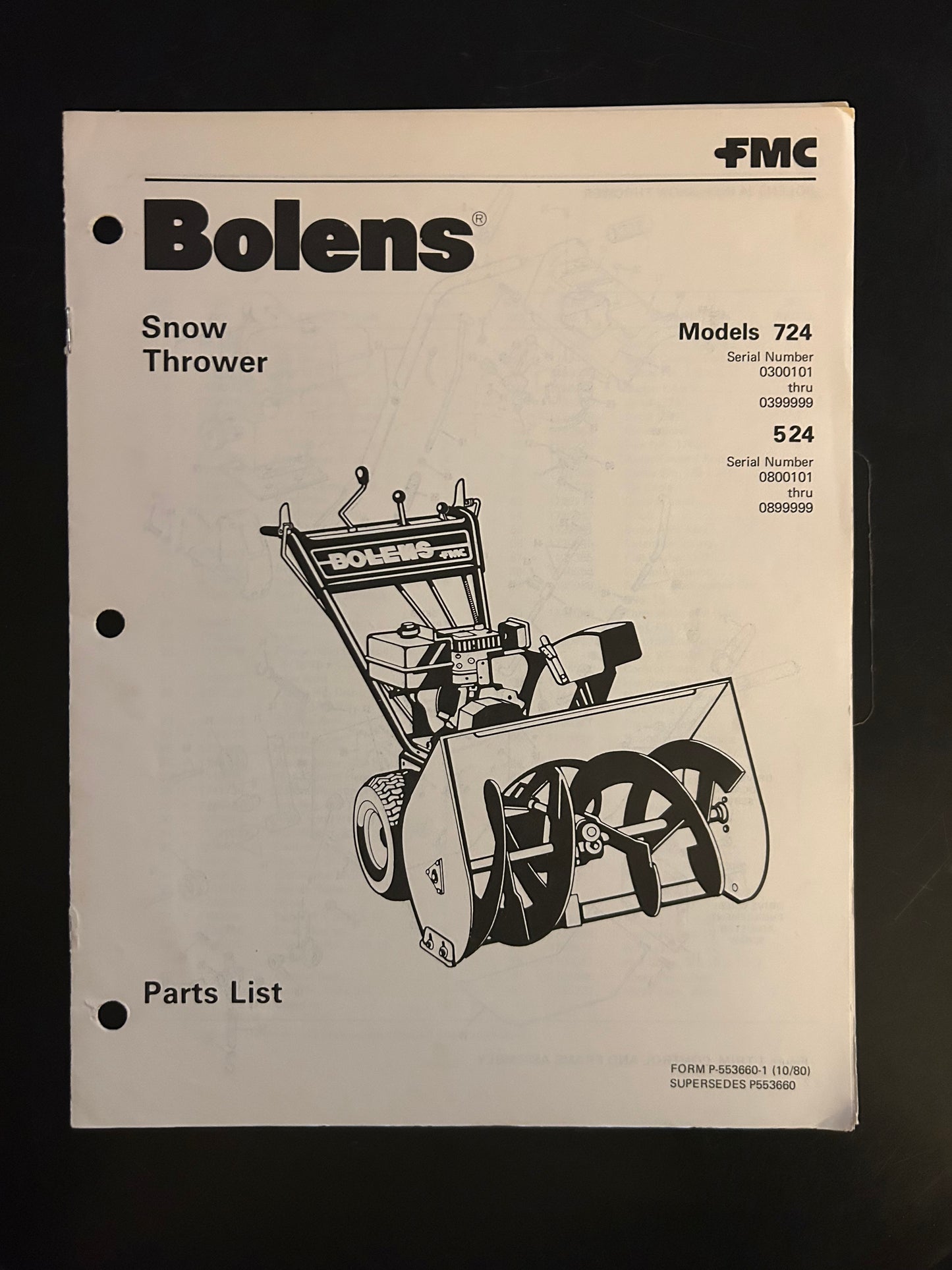 Bolens _ Snow Thrower model 724 & 524 _ Parts List