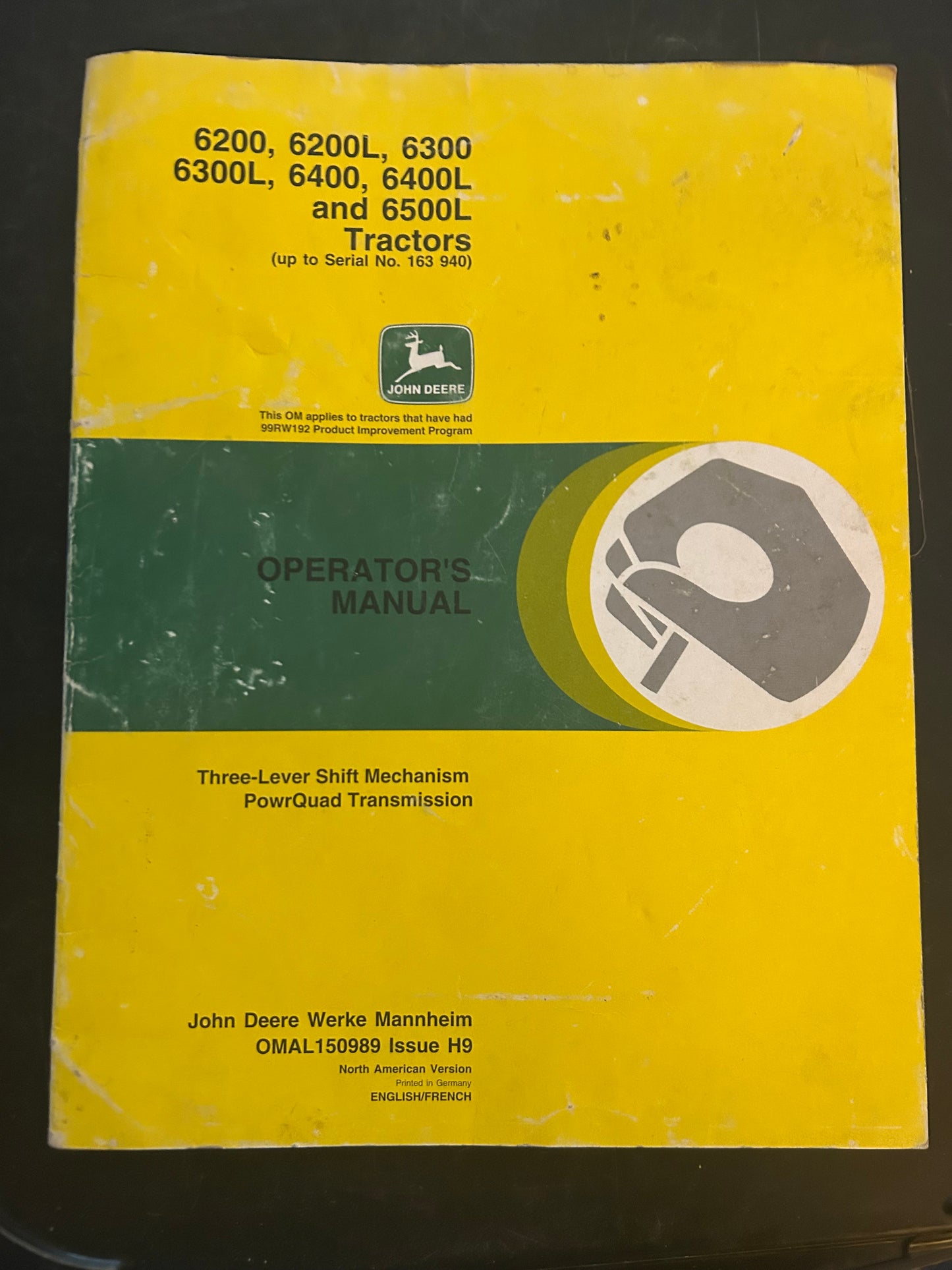 John Deere _ 6200, 6200L, 6300, 6300L, 6400, 6400L & 6500L Tractors _ English/French edition Operator’s Manual OMAL150989 H9