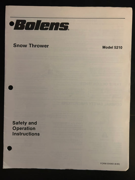 Bolens _ Snow Thrower model 5210 _ Parts List