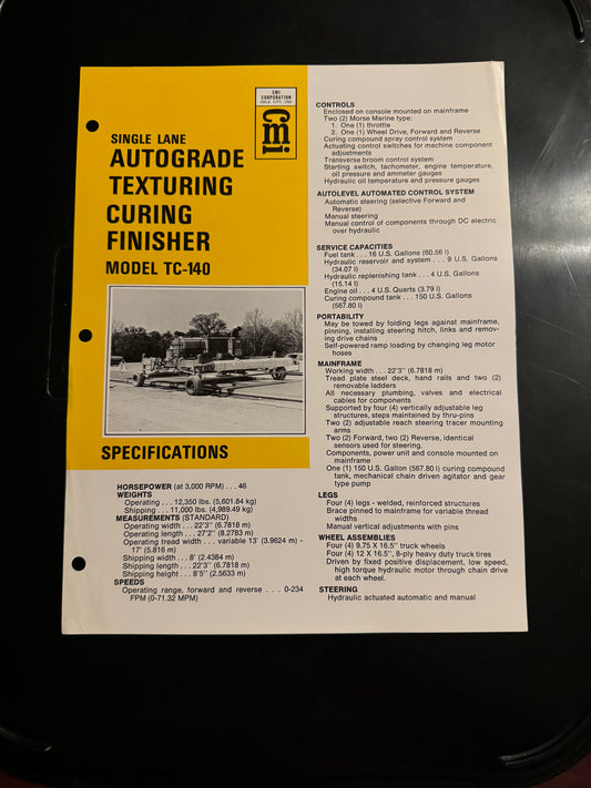 CMI _ Single Land Autograde Texturing Curing Finisher TC-140