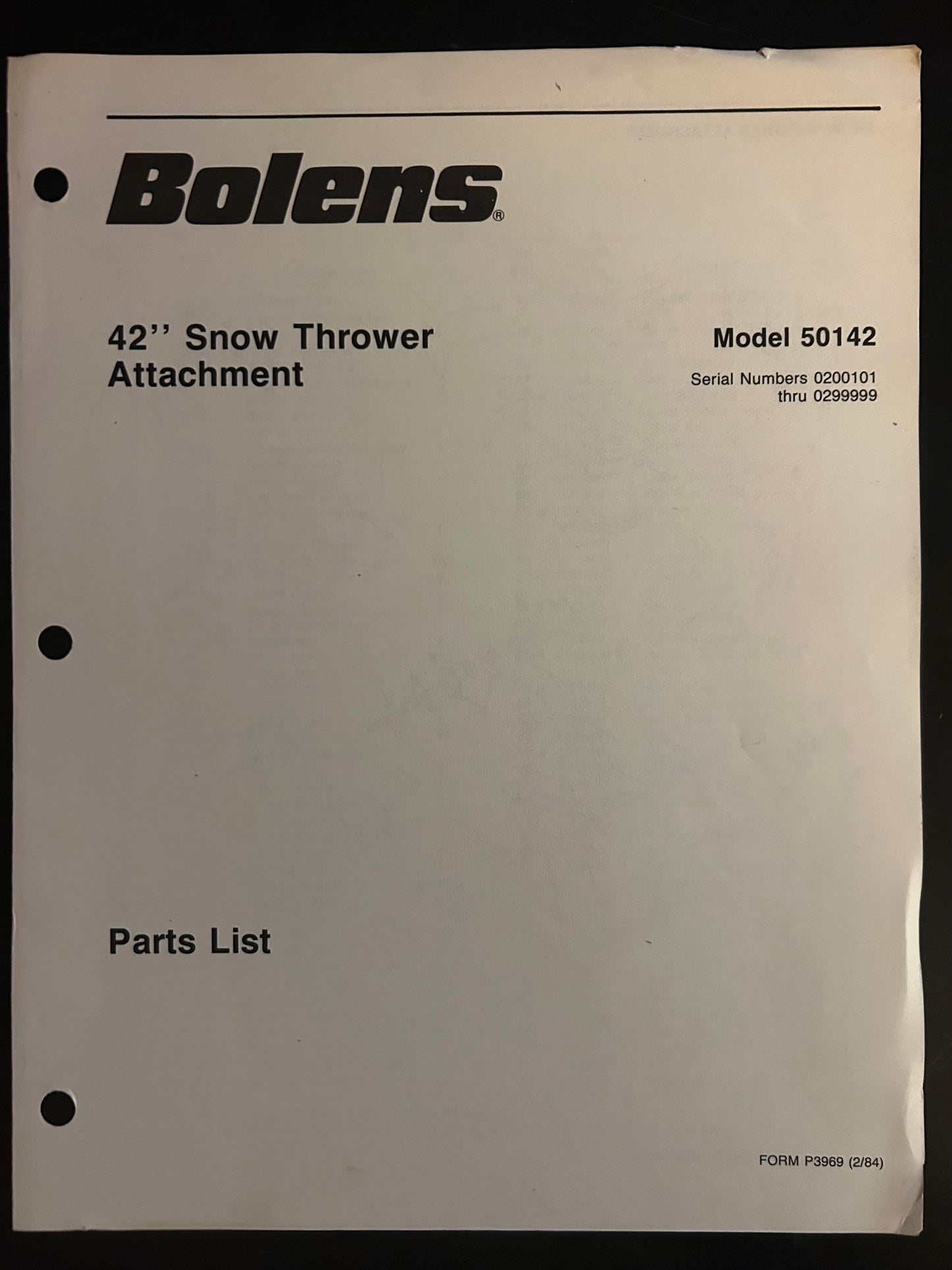 Bolens _ 42” Snow Thrower Attachment model 50142 _ Parts List