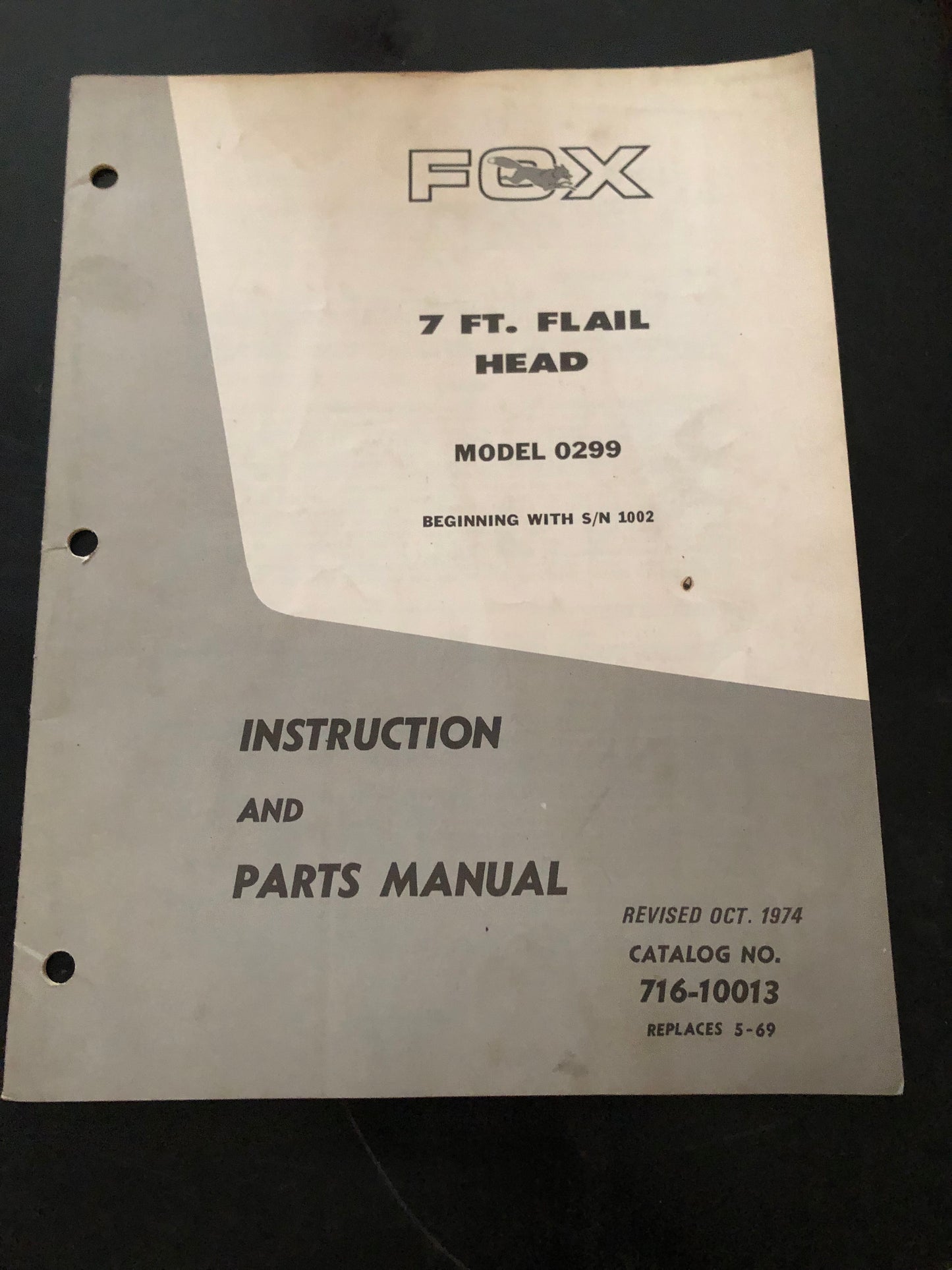 Fox _ 7ft Flail Head model 299 _ Instruction & Parts Manual no 716-10013