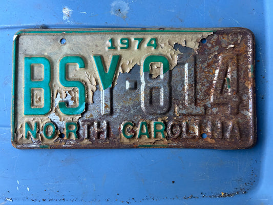 Vintage License Plate -  North Carolina 1974
