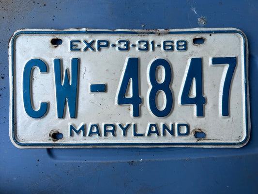 Vintage License Plate - Maryland 1968 exp