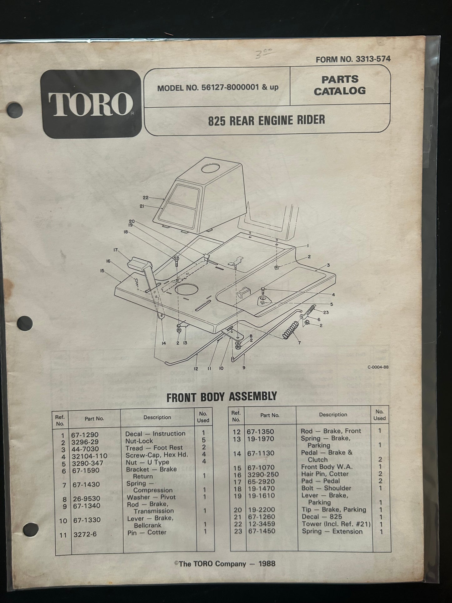 Toro _ 825 REAR ENGINE RIDER _ Parts Catalog