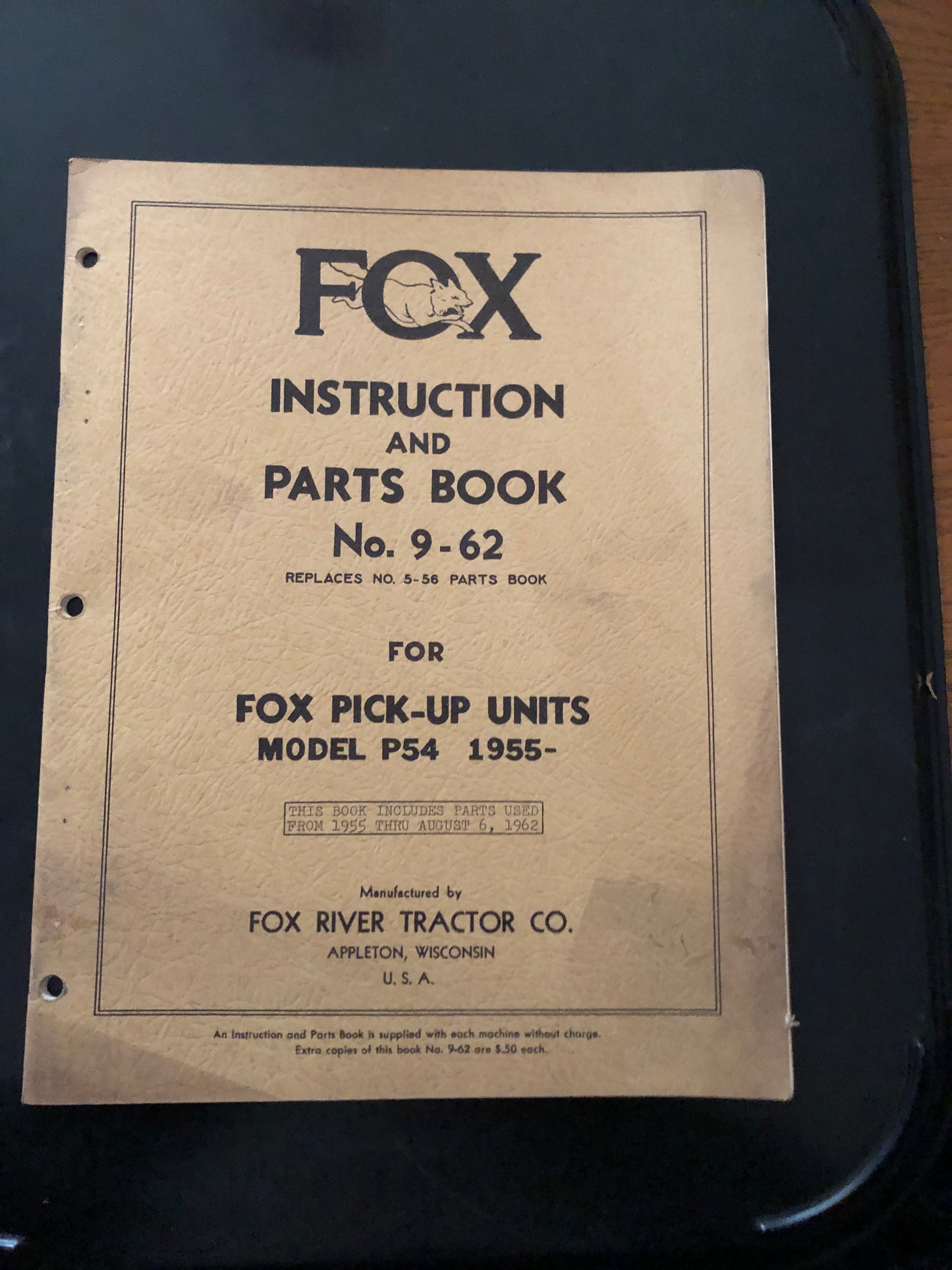 Fox _ Pick-Up Units model P54 955+ _ Instruction & Parts Book no 9-62